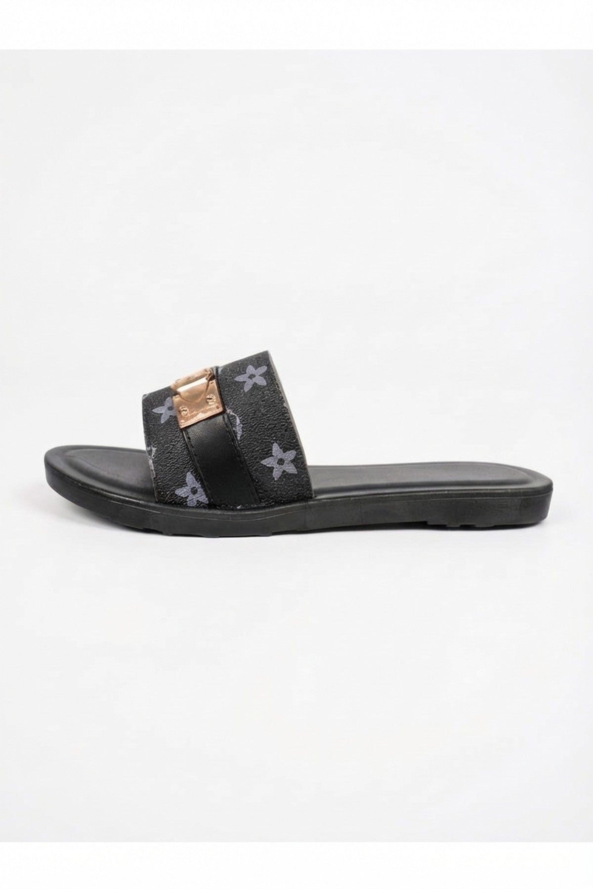 Black 3694 Black Amber Patterned Slider Sandals, Image 2 of 8