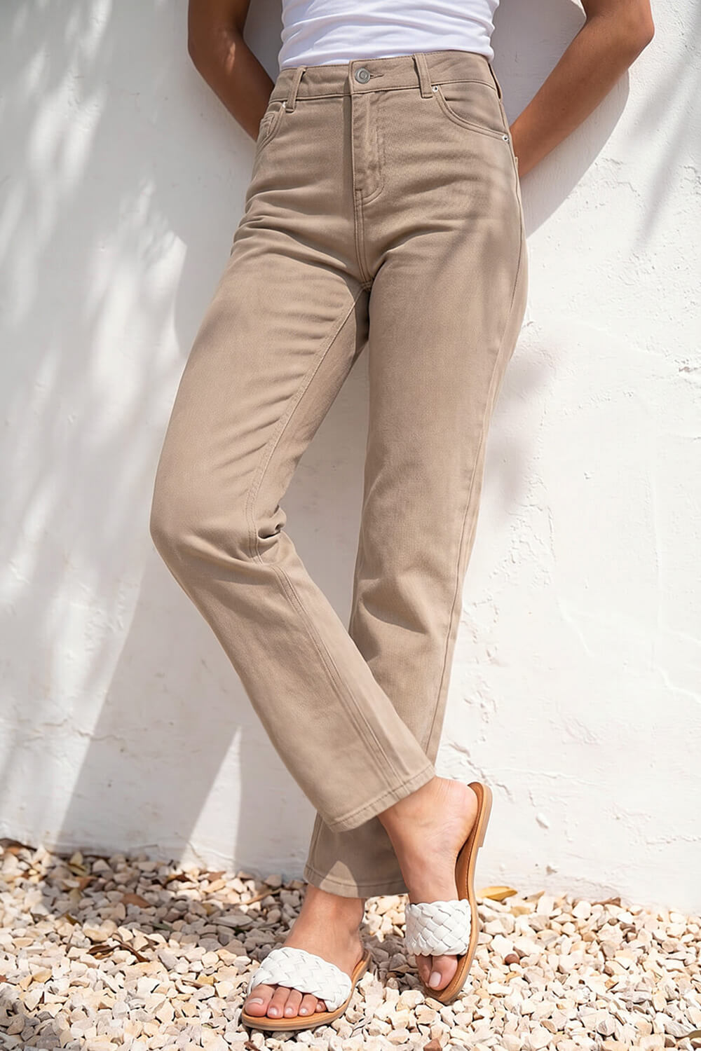 Stone Petite Stretch Straight Leg Trousers, Image 3 of 4