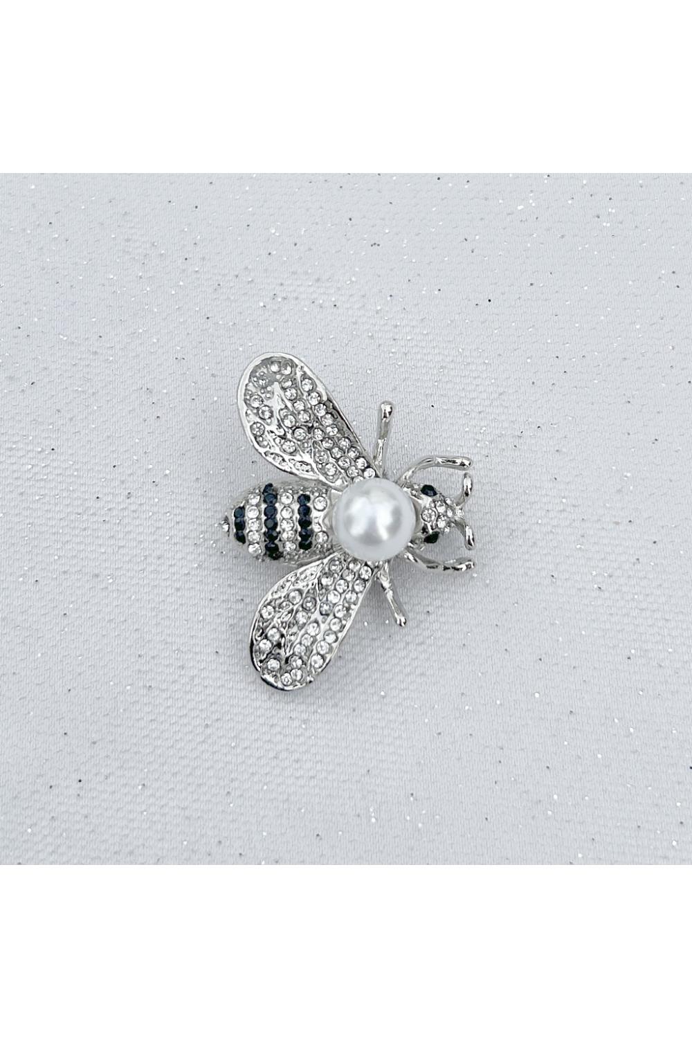 Silver Bee Brooch Pearl Pin Crystal, Image 2 of 4