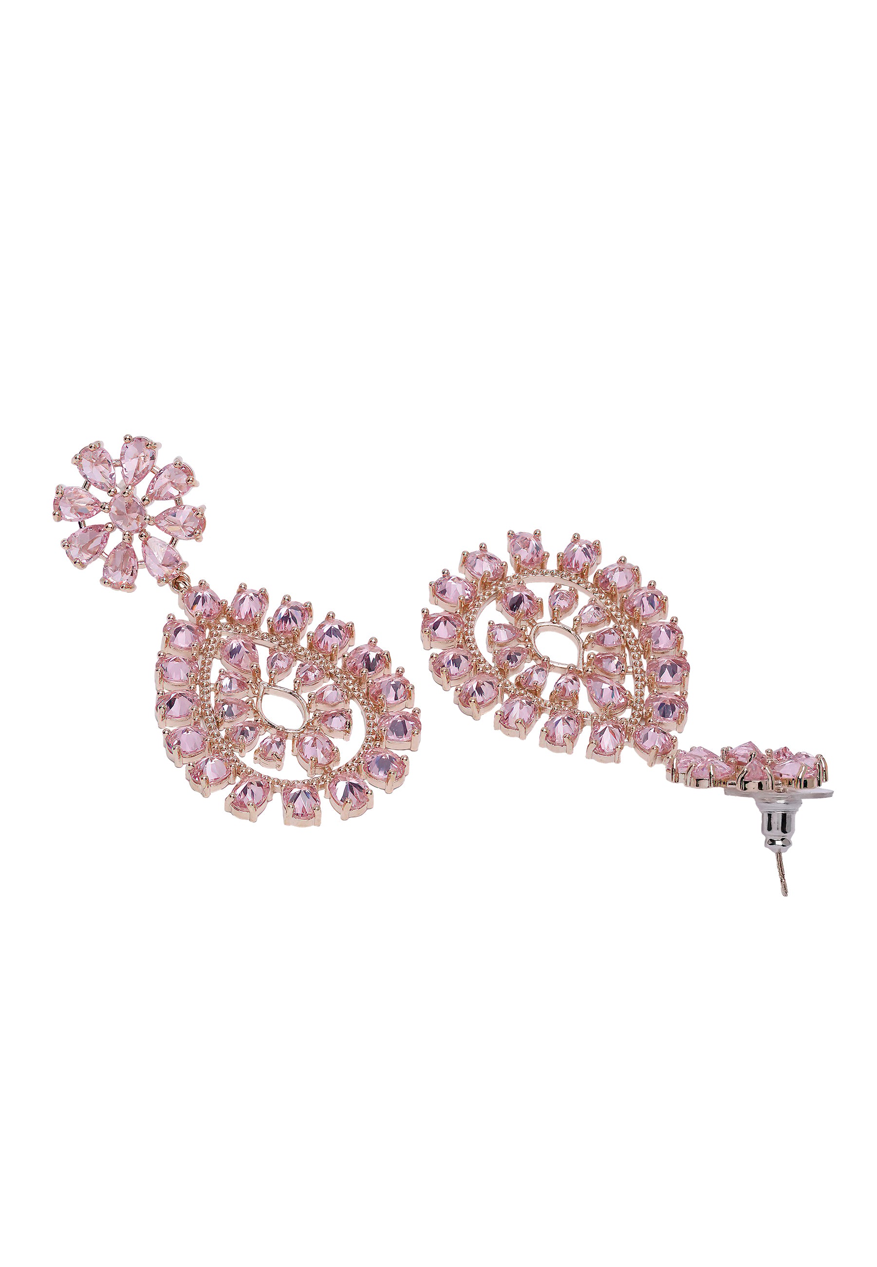 Pink Diva Gleaming Floral Drop Earrings, Image 3 of 5