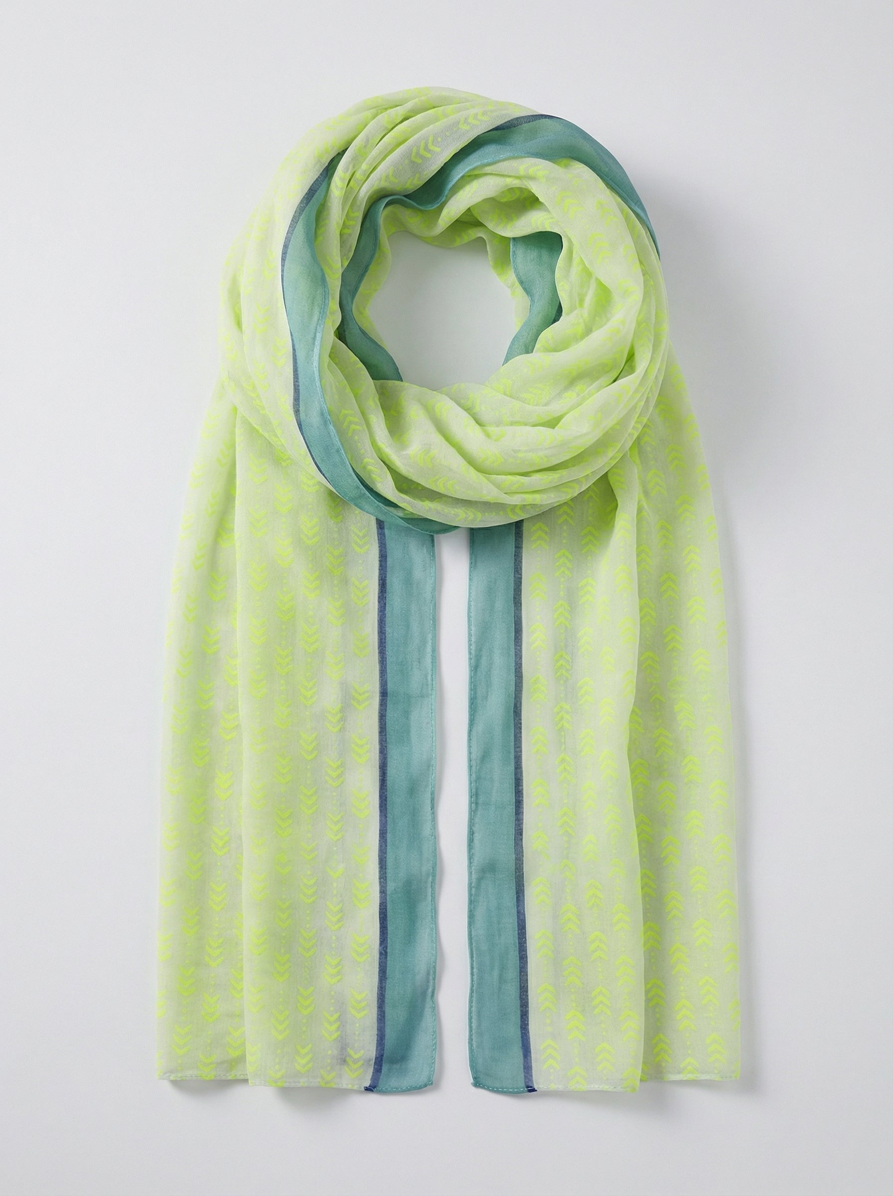 Lime Chevron Print Lightweight Cotton Scarf, Image 2 of 3