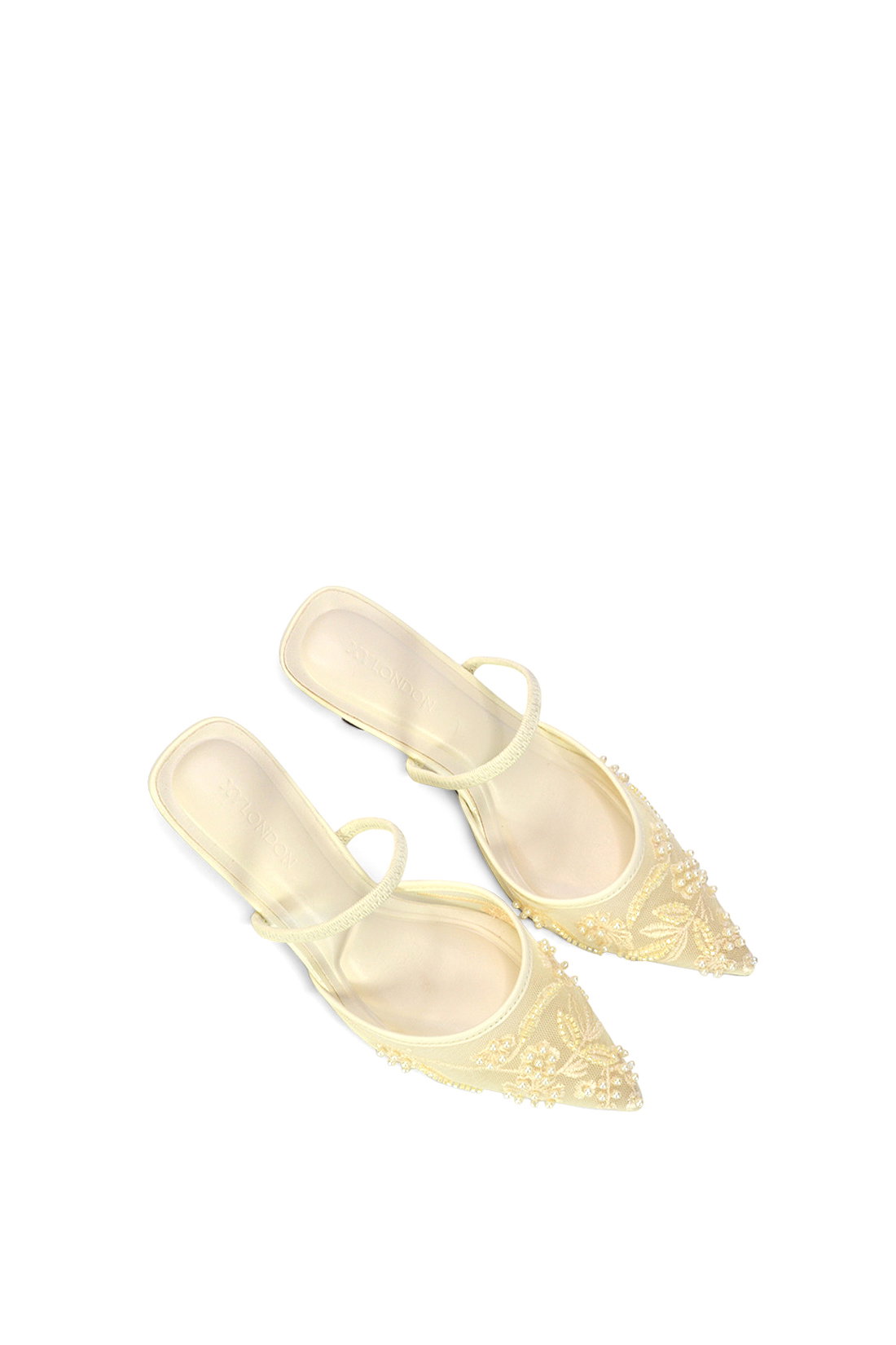 Ivory 'Sabbie' Ivory Bridal Pointed Heeled Mules With Beaded Mesh, Image 6 of 6