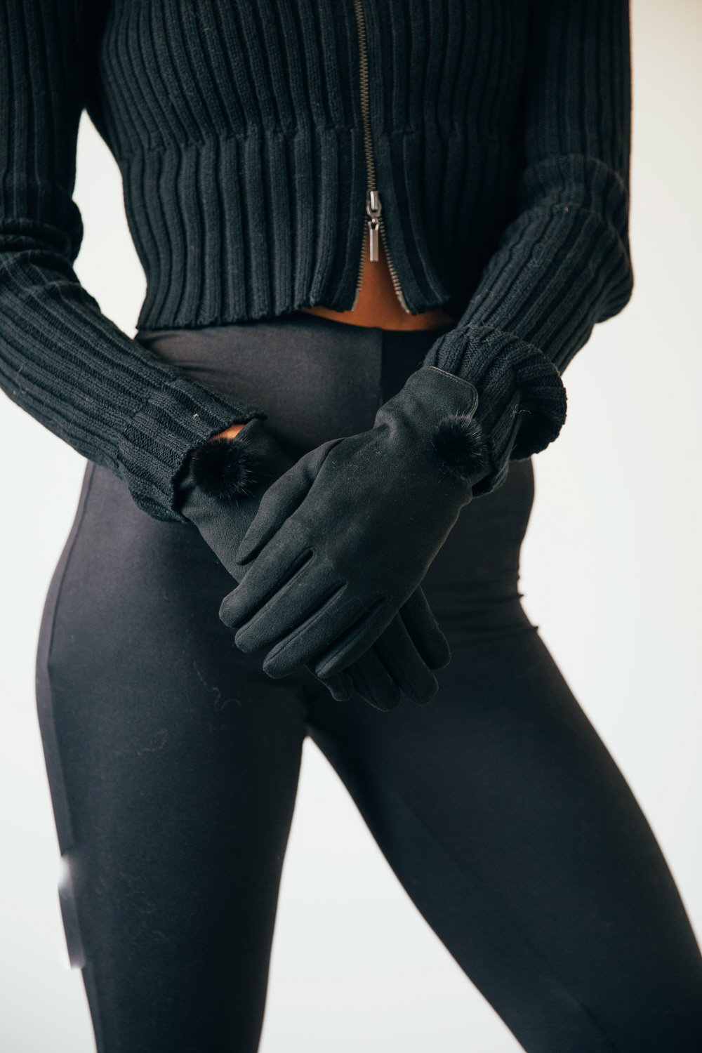 Black Gloves With Pom Pom, Image 1 of 5