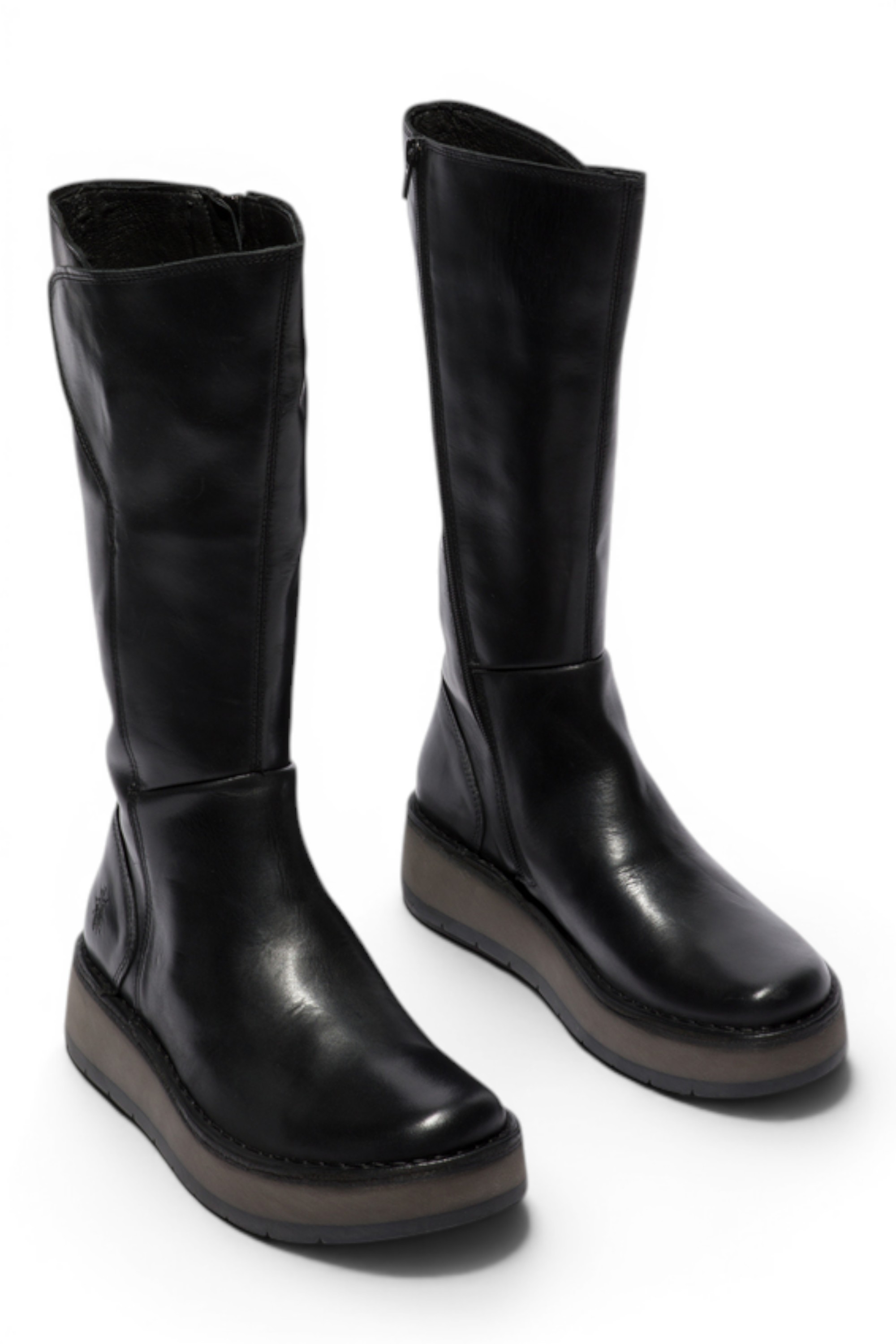 Black Womens Leather High Long Boots-RHEA042, Image 2 of 5