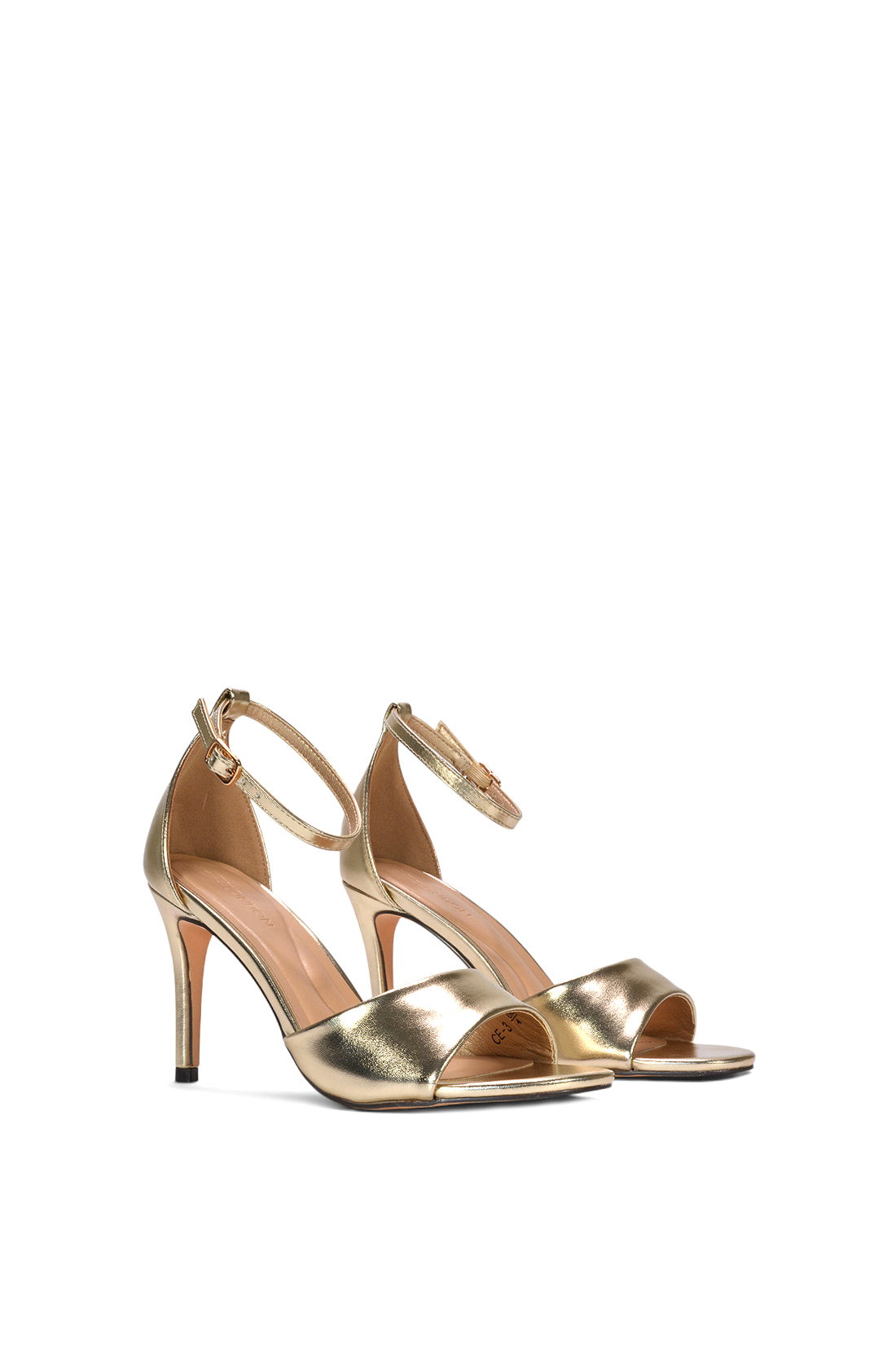 Gold Stiletto Heel Open Toe Sandals With Ankle Strap, Image 3 of 6