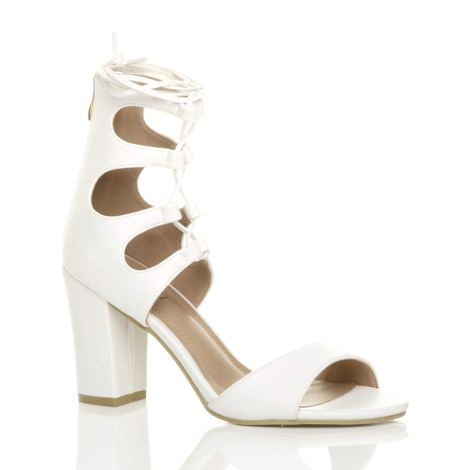 Black High Block Heel Lace Up Ghillie Strappy Sandals