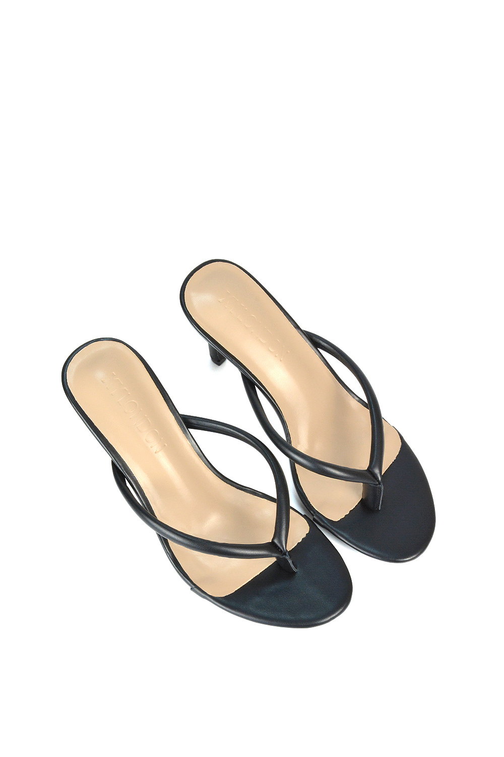 Black XY LONDON Black 'Celina' Stiletto High Heel Mules With Thong Strap, Image 6 of 6