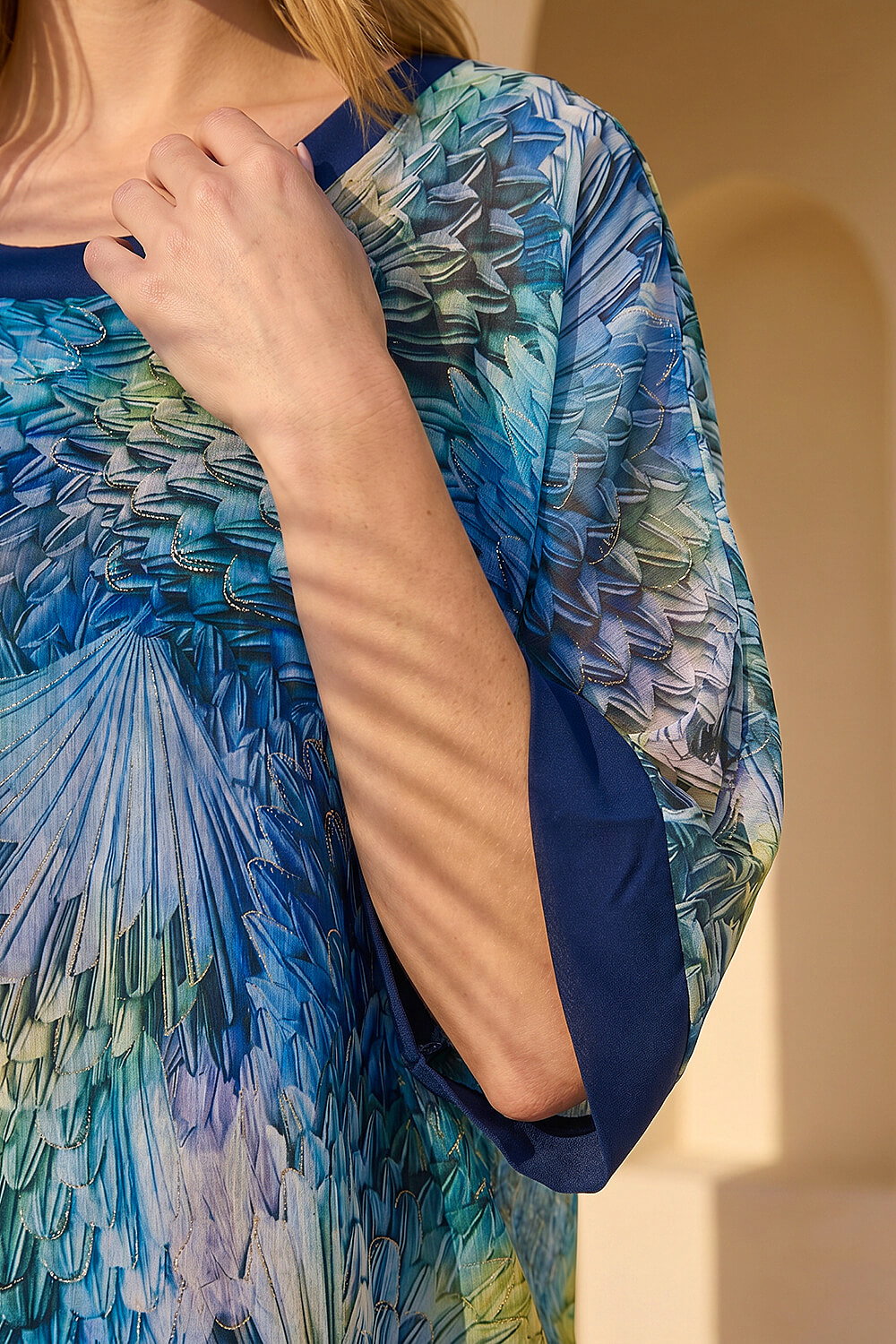 Navy  Abstract Print Foil Tunic Top, Image 5 of 4