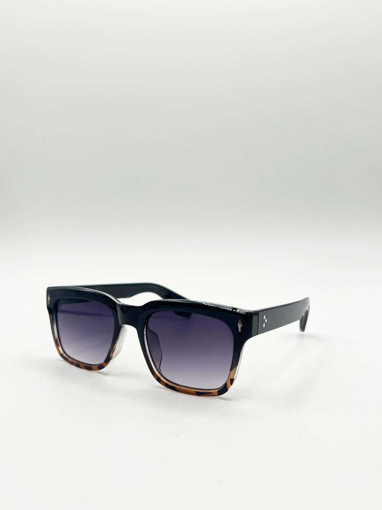 Black Square Sunglasses in Black Leopard, Image 2 of 8