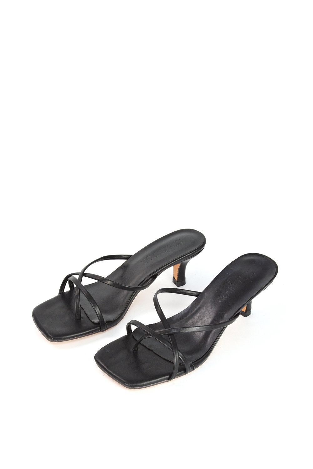 Black XY LONDON Black 'Dream' Strappy Square Toe Kitten Heel Slip on Mule Sandals, Image 3 of 5