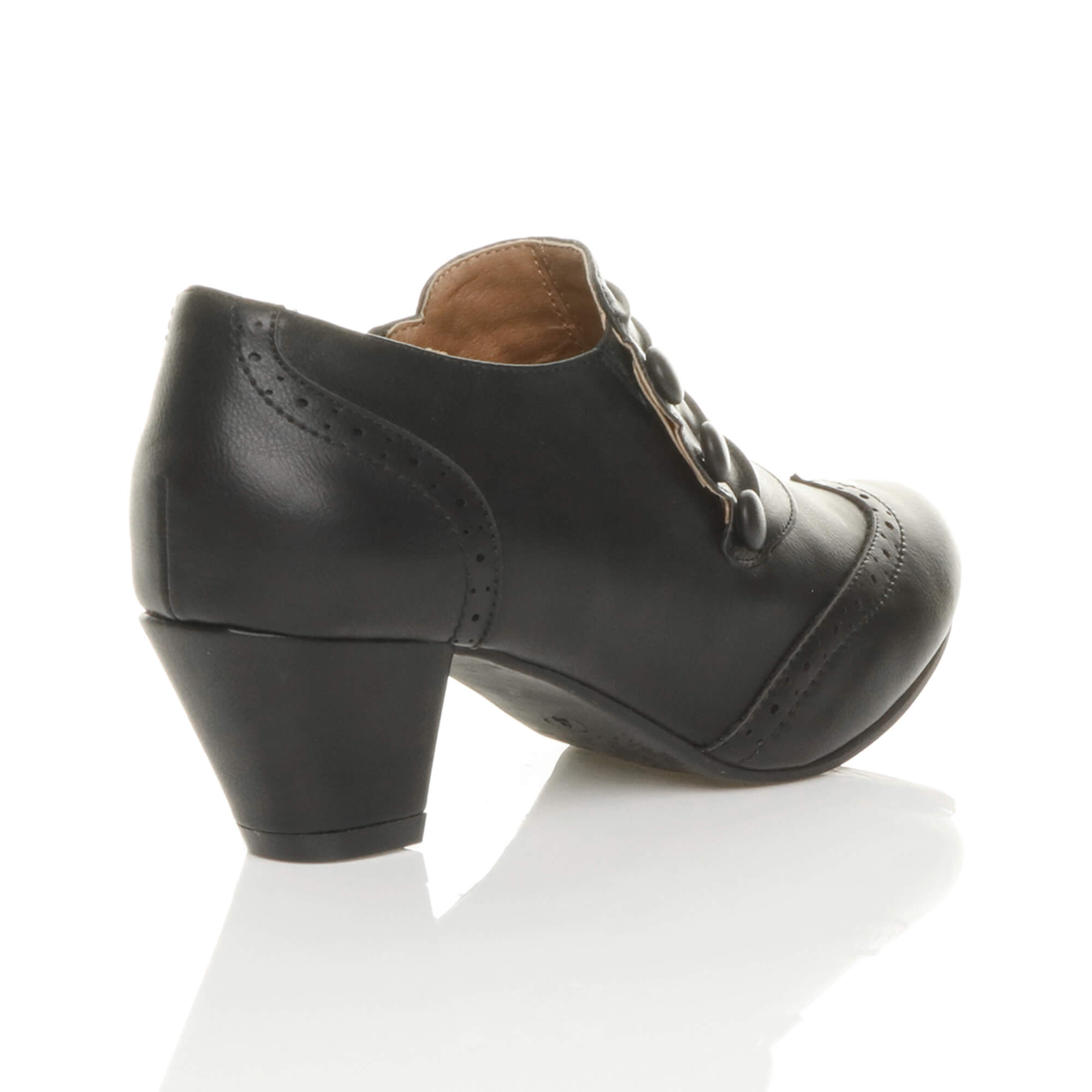 Black AJVANI Black Mid Heel Brogue Button Ankle Boots Shoe Boots, Image 4 of 6