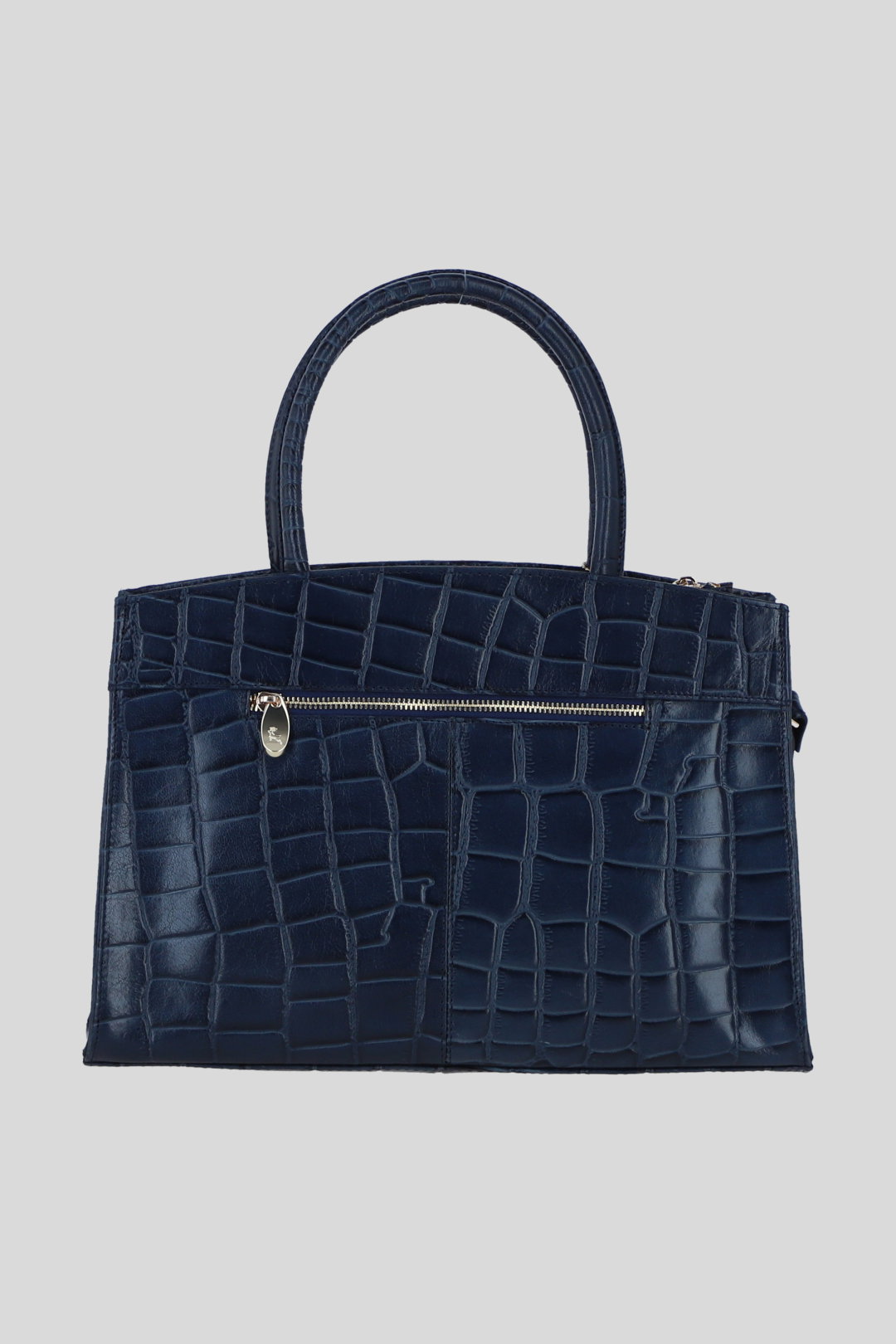 Navy Real Leather Structured Handbag with Detachable Strap, Image 3 of 4