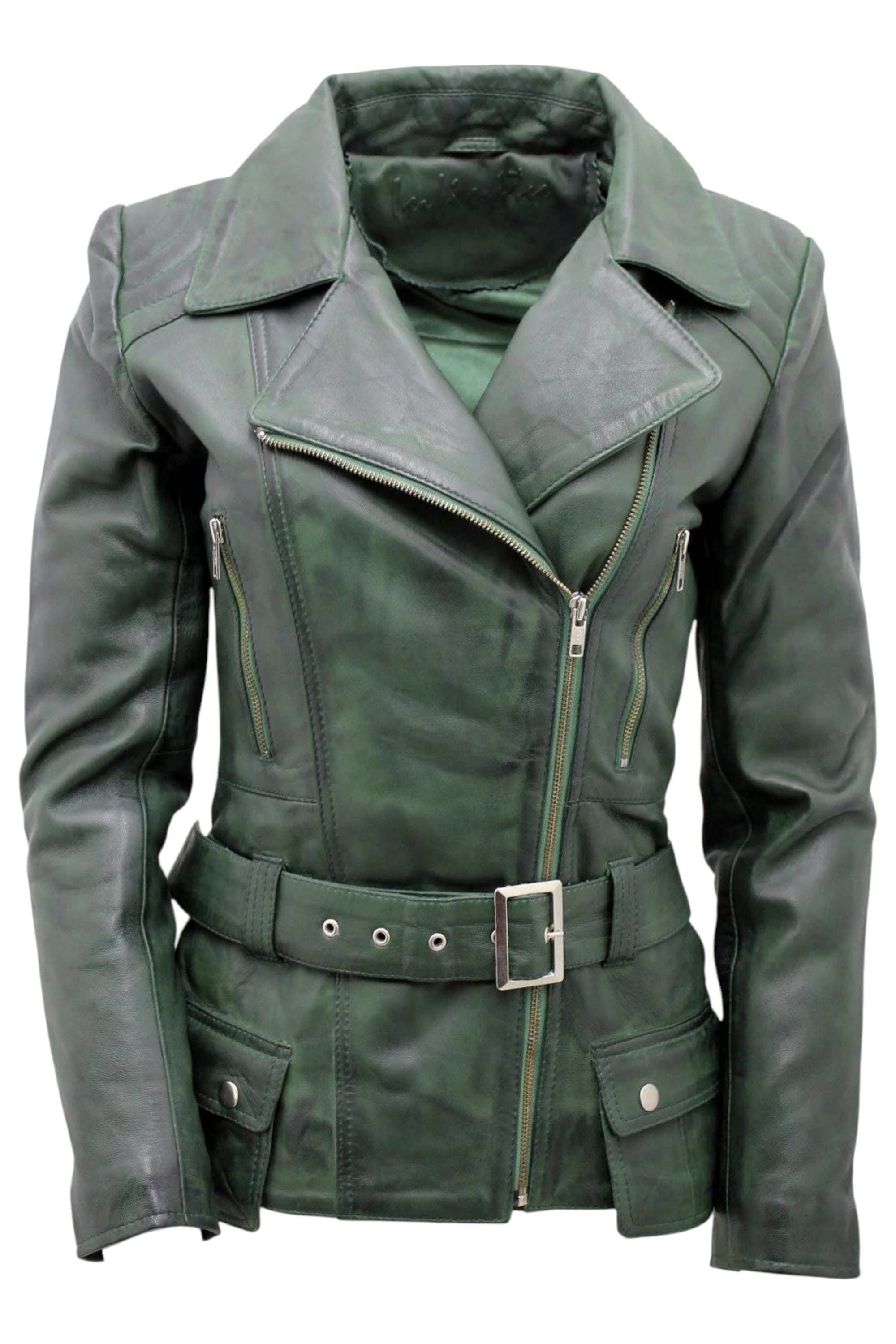 Grey Womens Long Leather Biker Jacket-Quito, Image 1 of 4