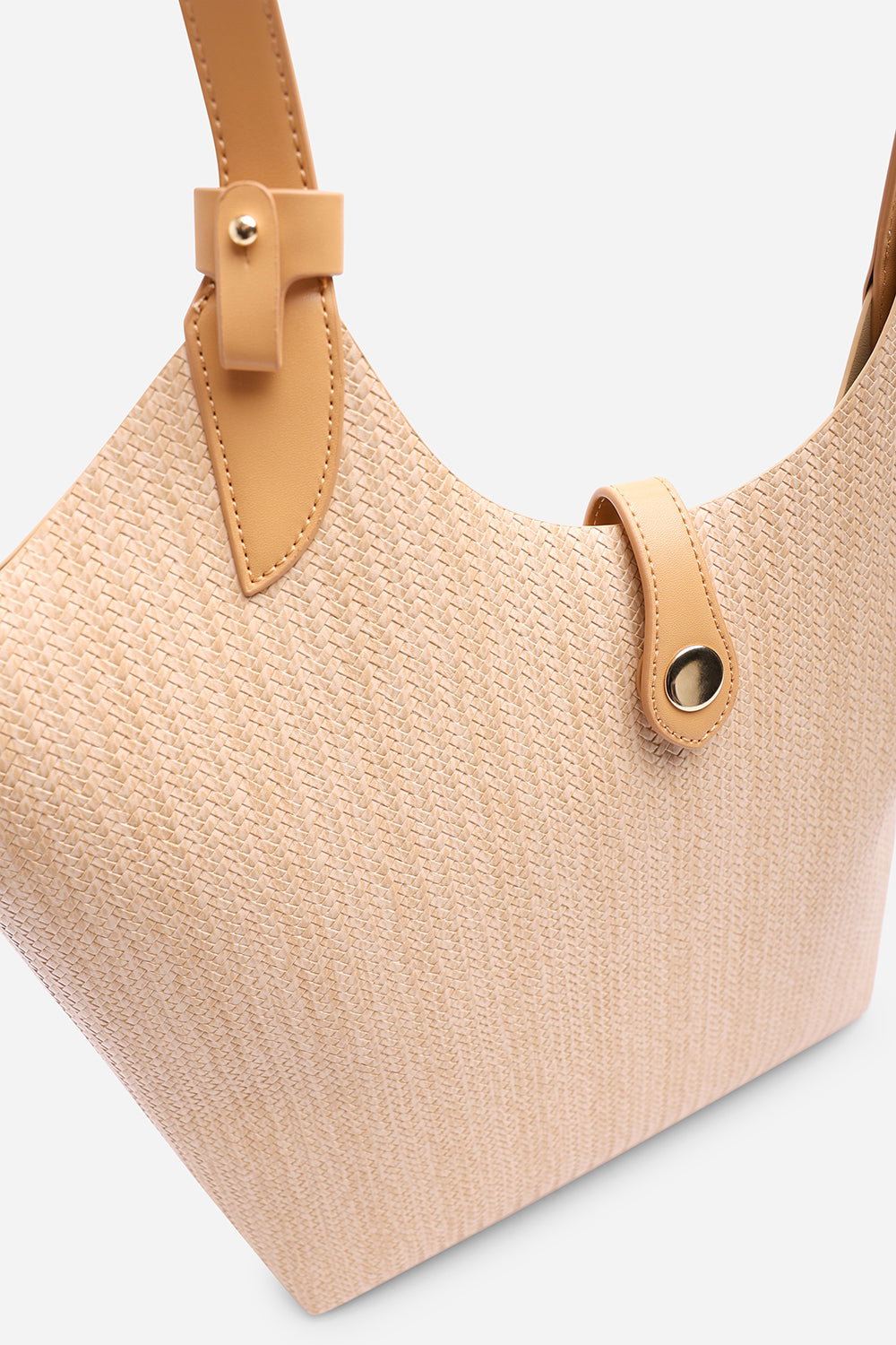 Beige Akira Raffia Shoulder Bag with Contrast Front Pocket, Image 4 of 7
