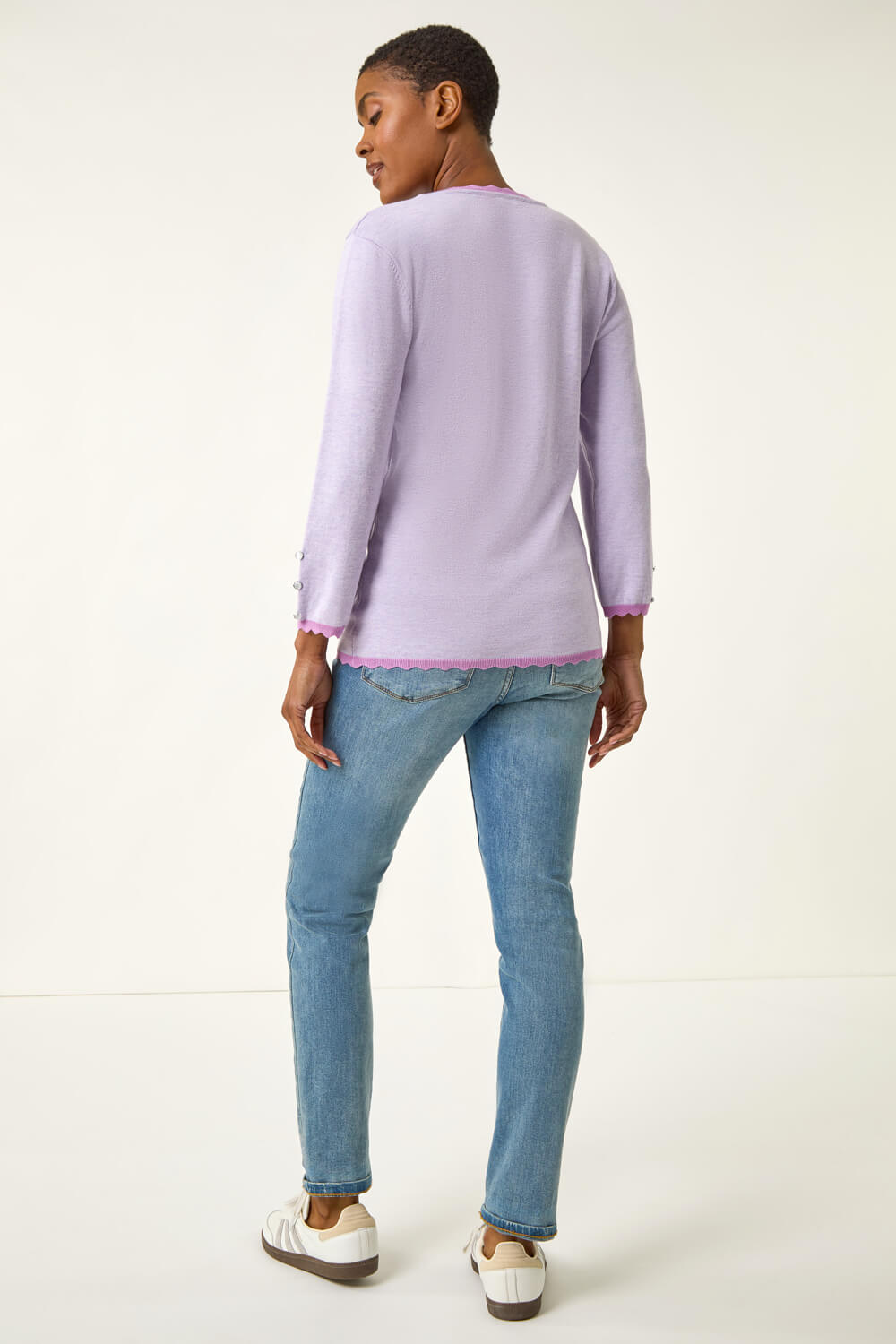 Lilac Scallop Neck Button Knit Jumper, Image 4 of 5