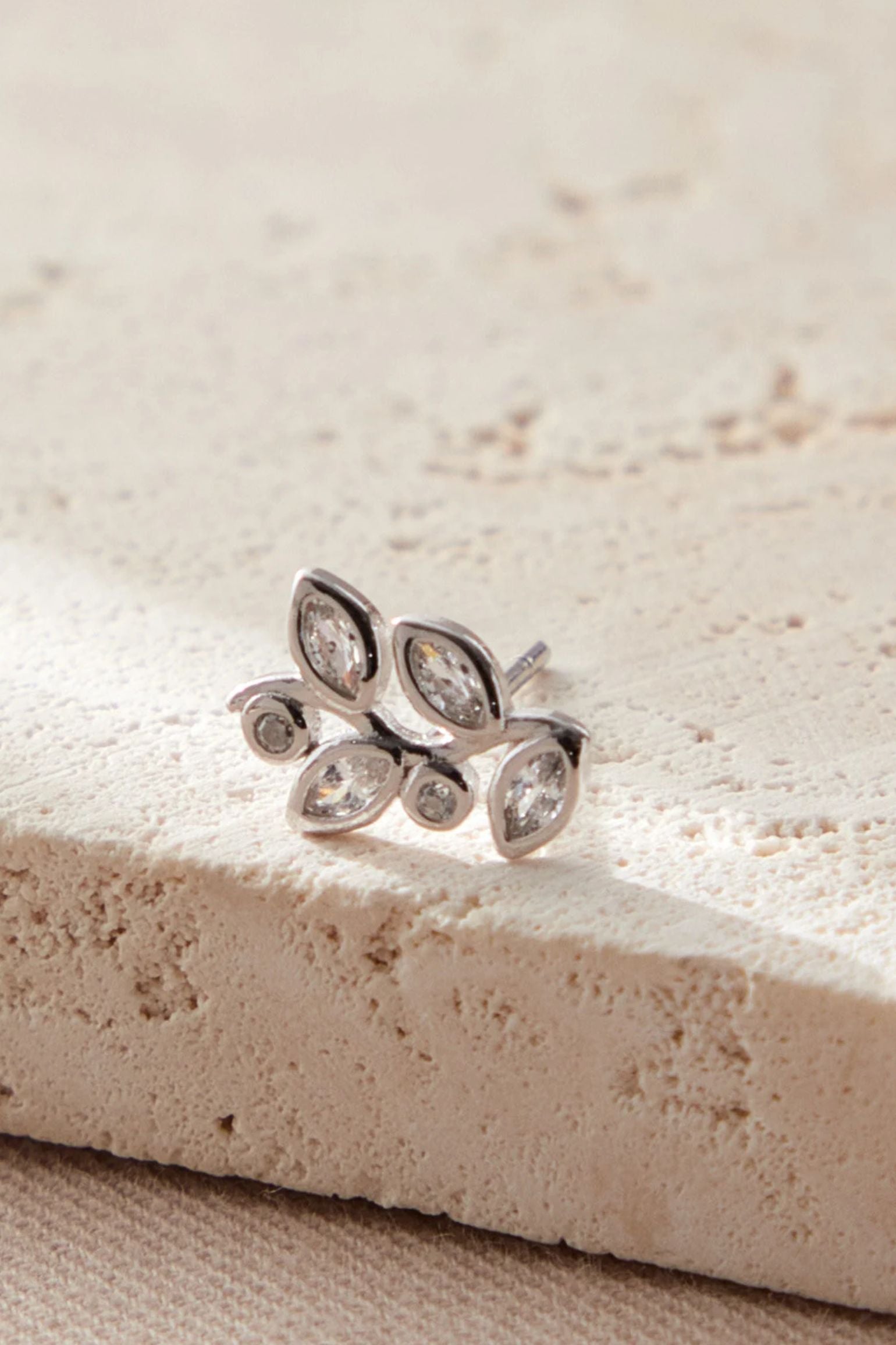Silver Sterling Silver Crystal Leaf Studs, Image 2 of 2