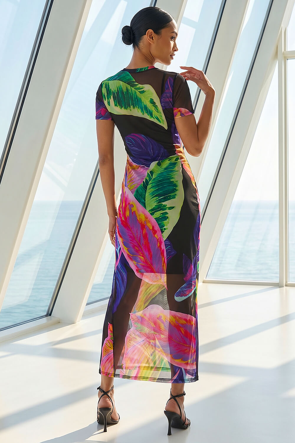 Purple Dusk Abstract Print Mesh Maxi Dress, Image 4 of 4