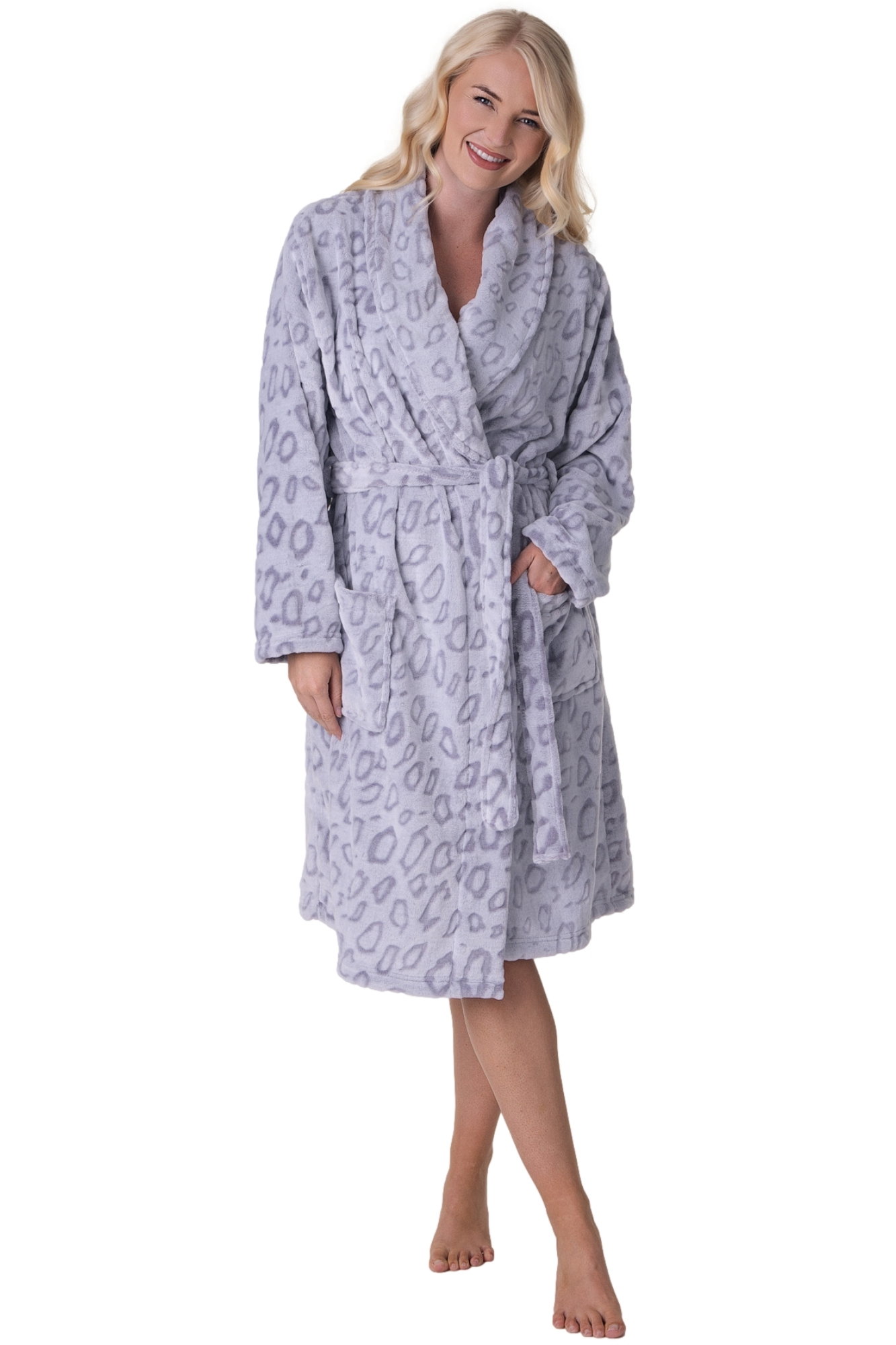 Grey Supersoft Printed Bathrobe, Image 1 of 3