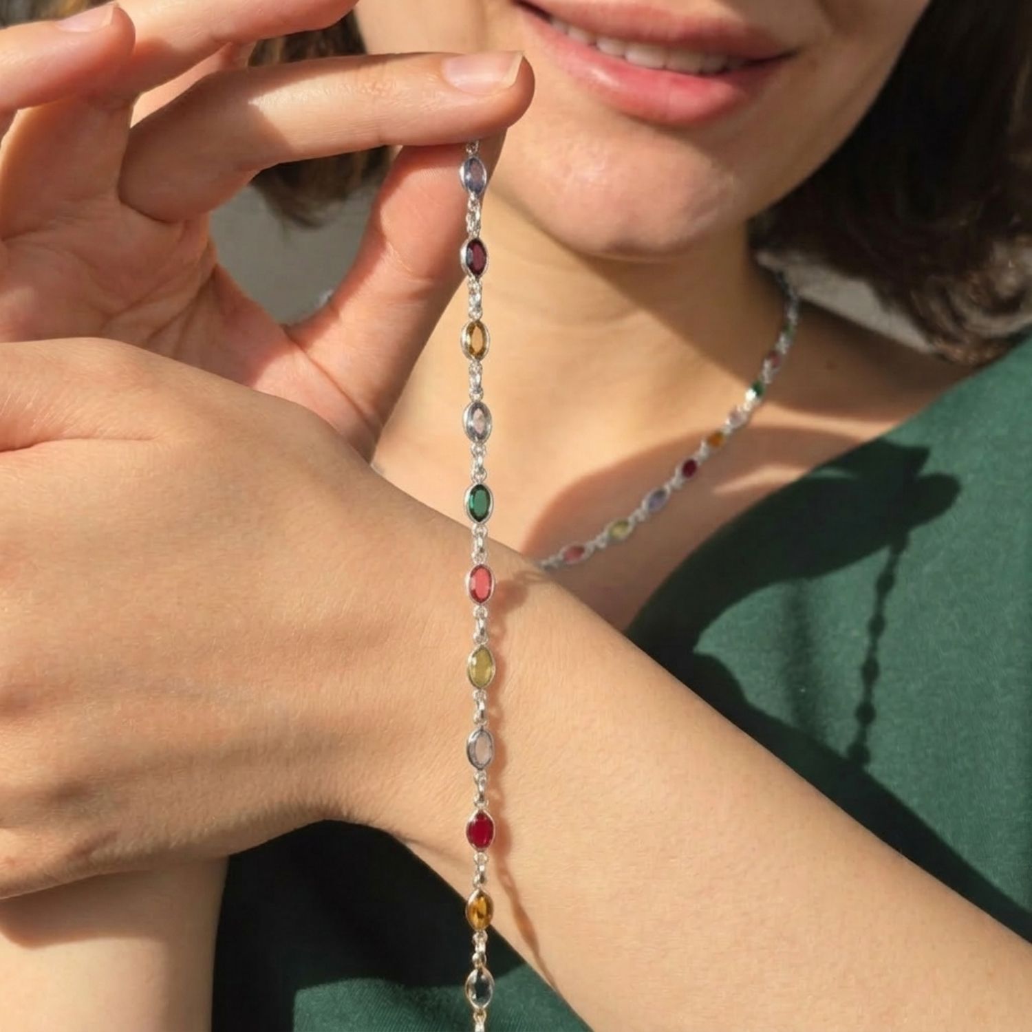 Silver Colourful Multi Gemstone Sterling Silver Bracelet, Image 3 of 4