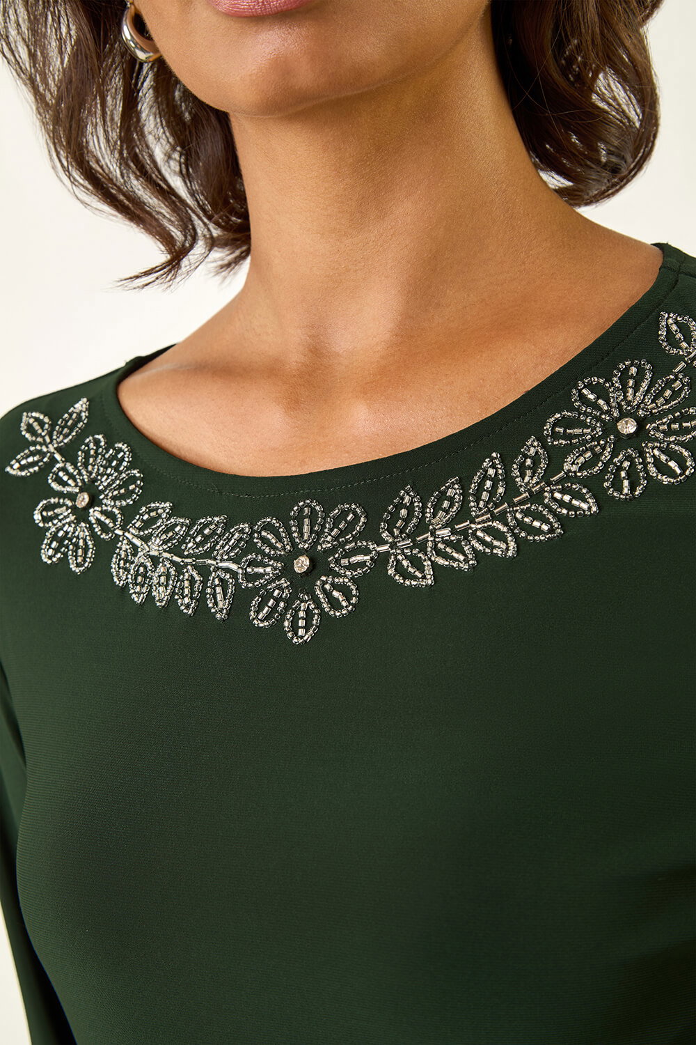 Dark Green Embellished Stretch Tunic Top, Image 7 of 6