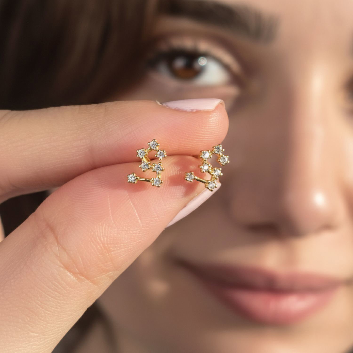 Gold Leo Star Sign Constellation Astrology Tiny Earrings, Image 3 of 5