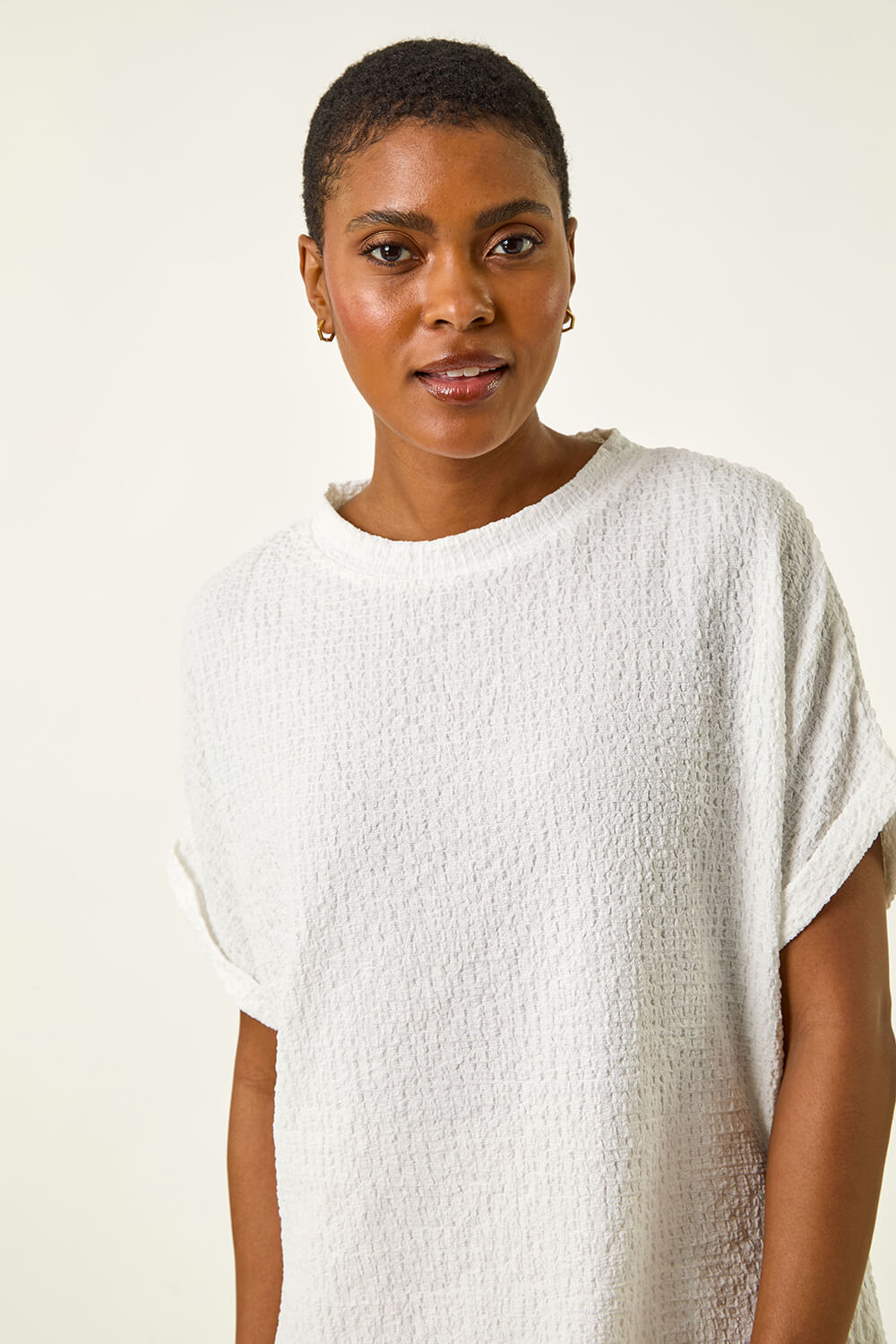 Ivory Textured Crepe Boxy Shirt, Image 5 of 5