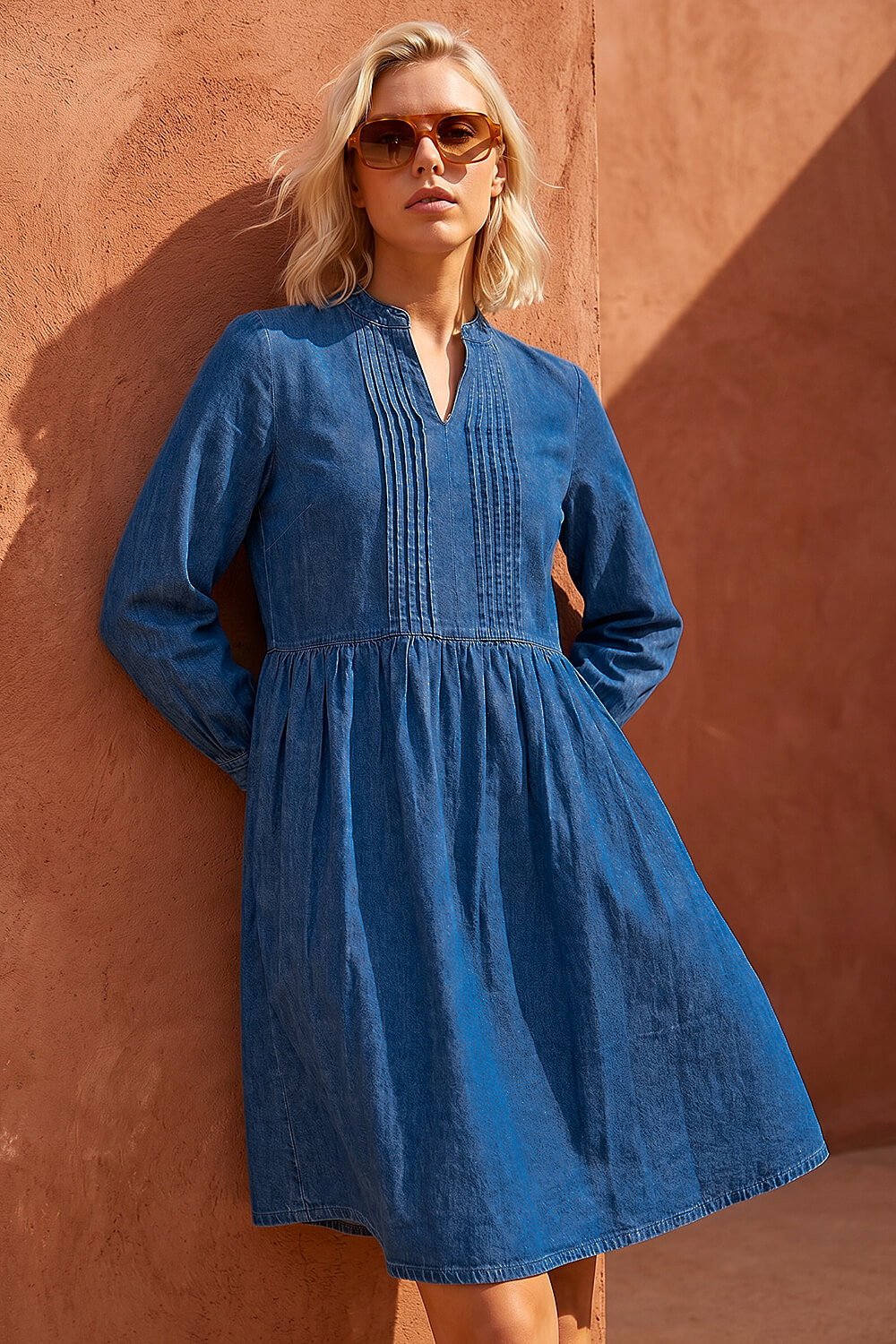 petite denim dress uk Mid Wash Wallis Petite Denim Look Maxi Shirt Dress