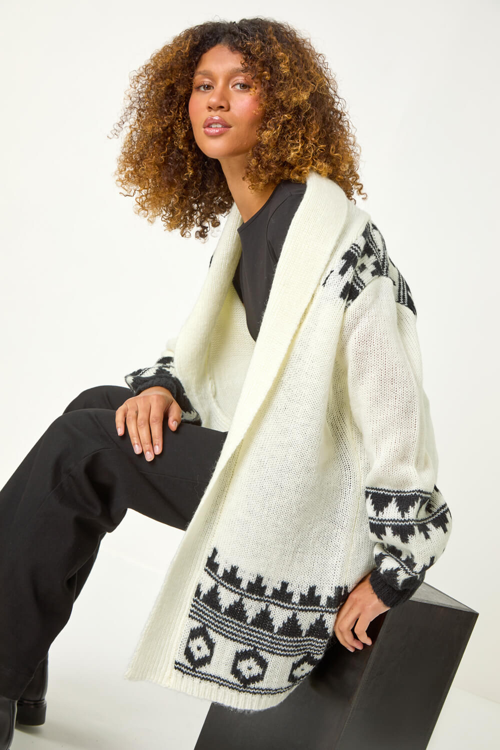Ivory Patterned Knit Cardigan, Image 1 of 5