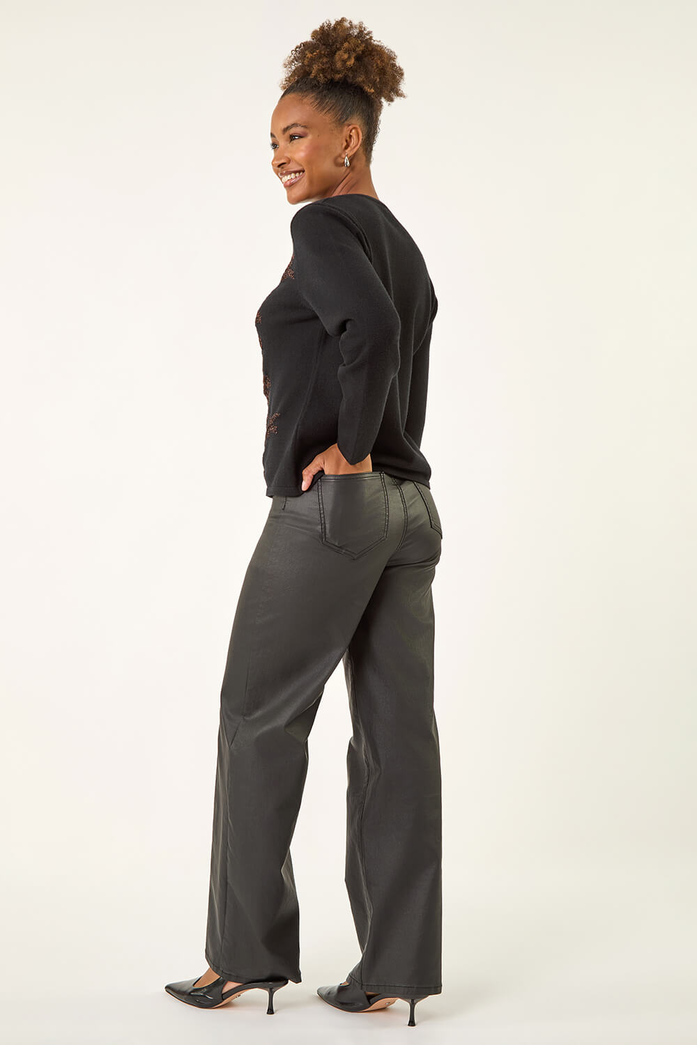 Black Glitter Embossed Knit Top, Image 4 of 5