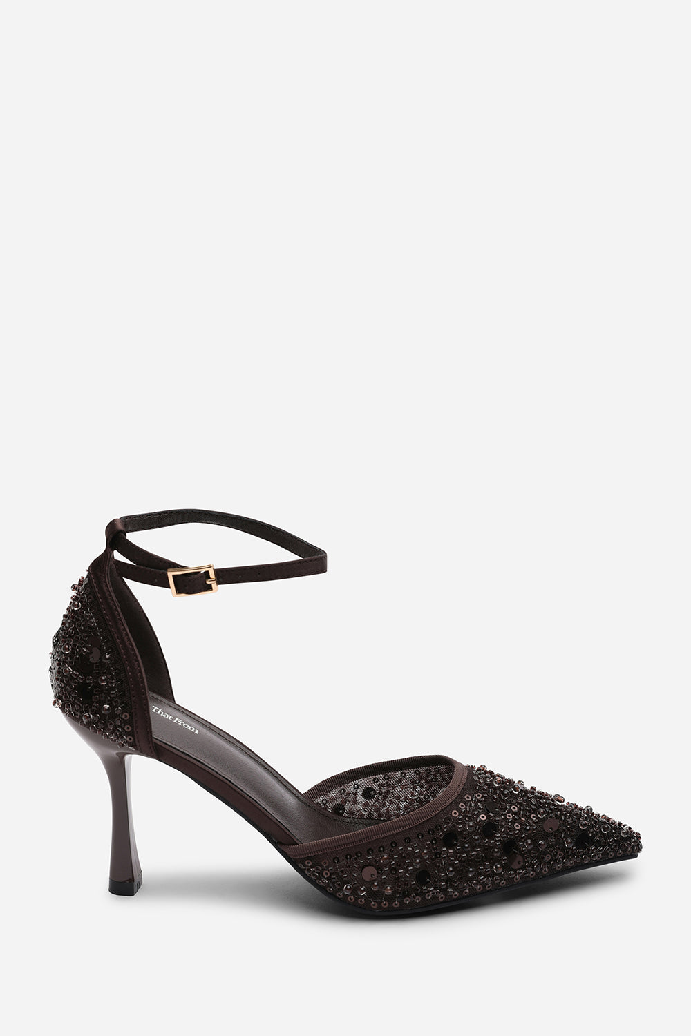Brown Frances Diamante Mesh Pointed Toe Strap Heels, Image 2 of 6