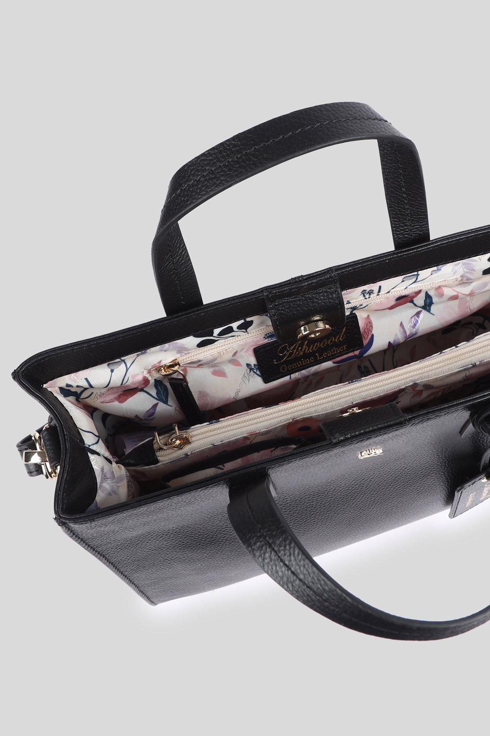 Black Ashwood Leather Black 'Sogno di Pelle' Real Leather Tote Bag, Image 4 of 4