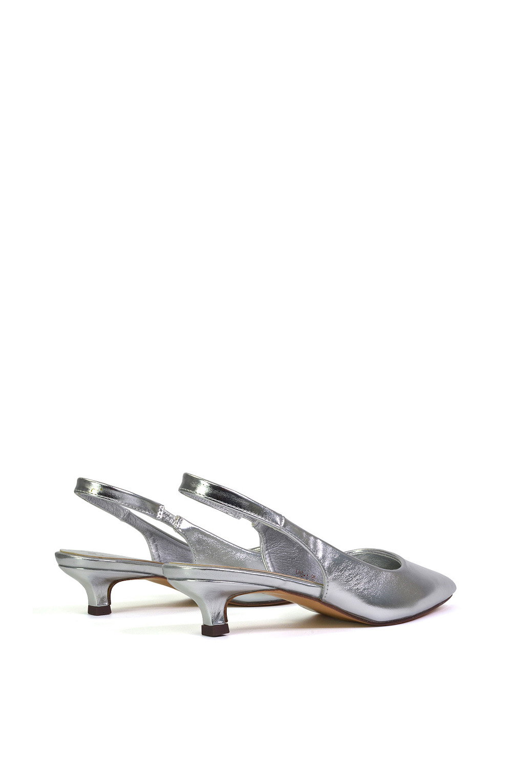 Silver XY LONDON Silver 'Avalone' Pointed Toe Sling Back Kitten Heel Sandals, Image 5 of 5