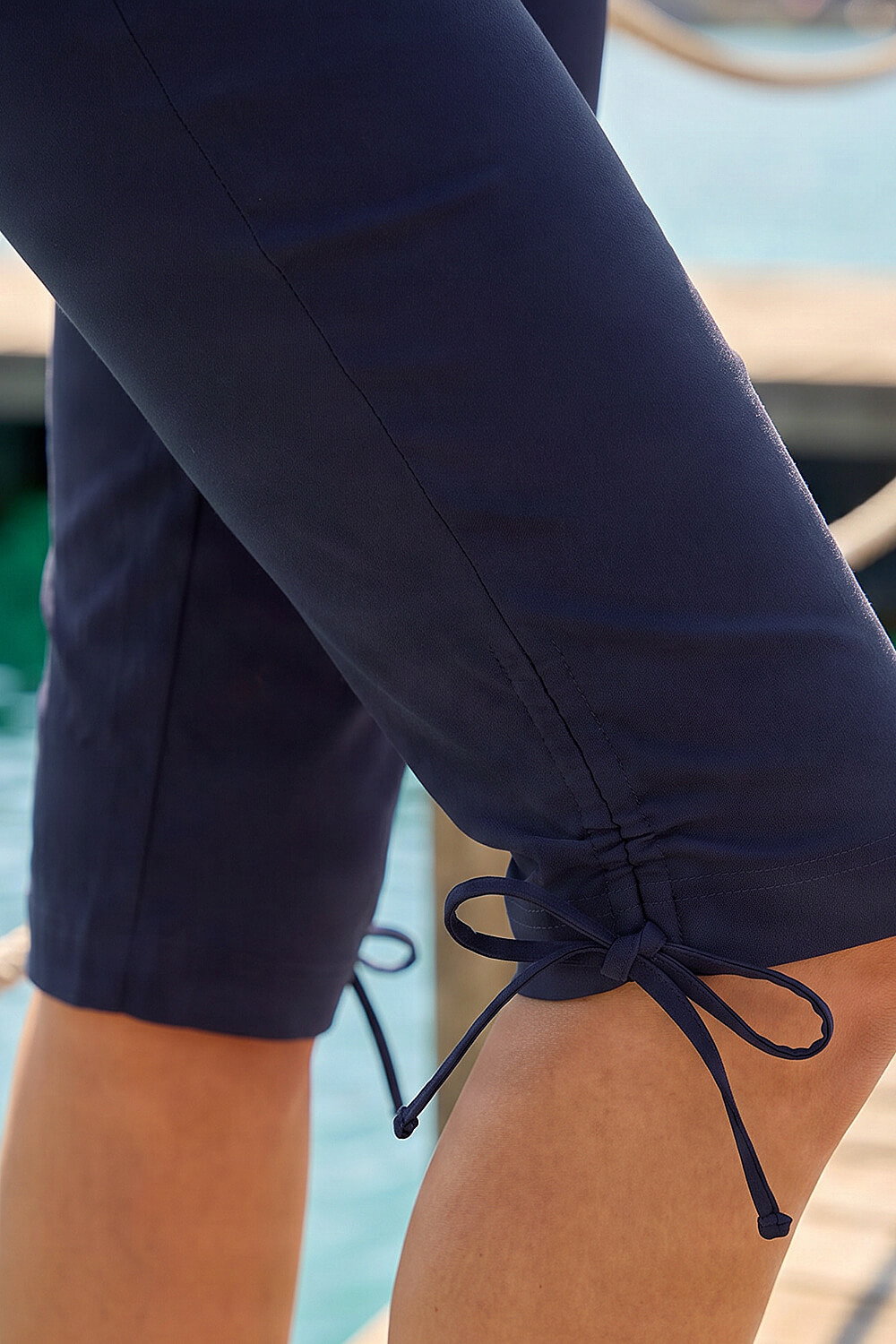 Navy Tie Side Stretch Bengaline Trousers, Image 5 of 4