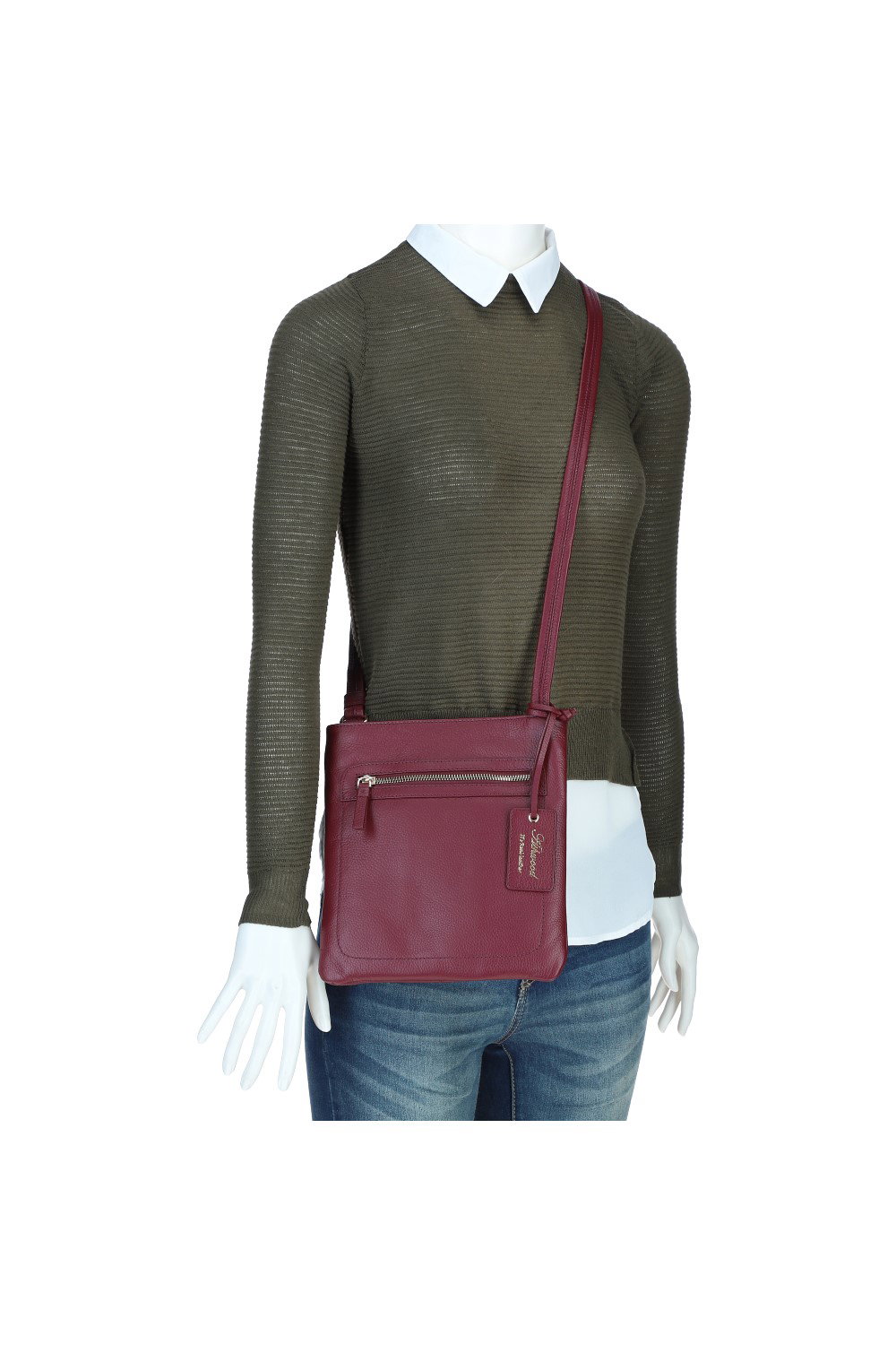 Burgundy 'Cienna' Real Leather Crossbody Bag, Image 5 of 5