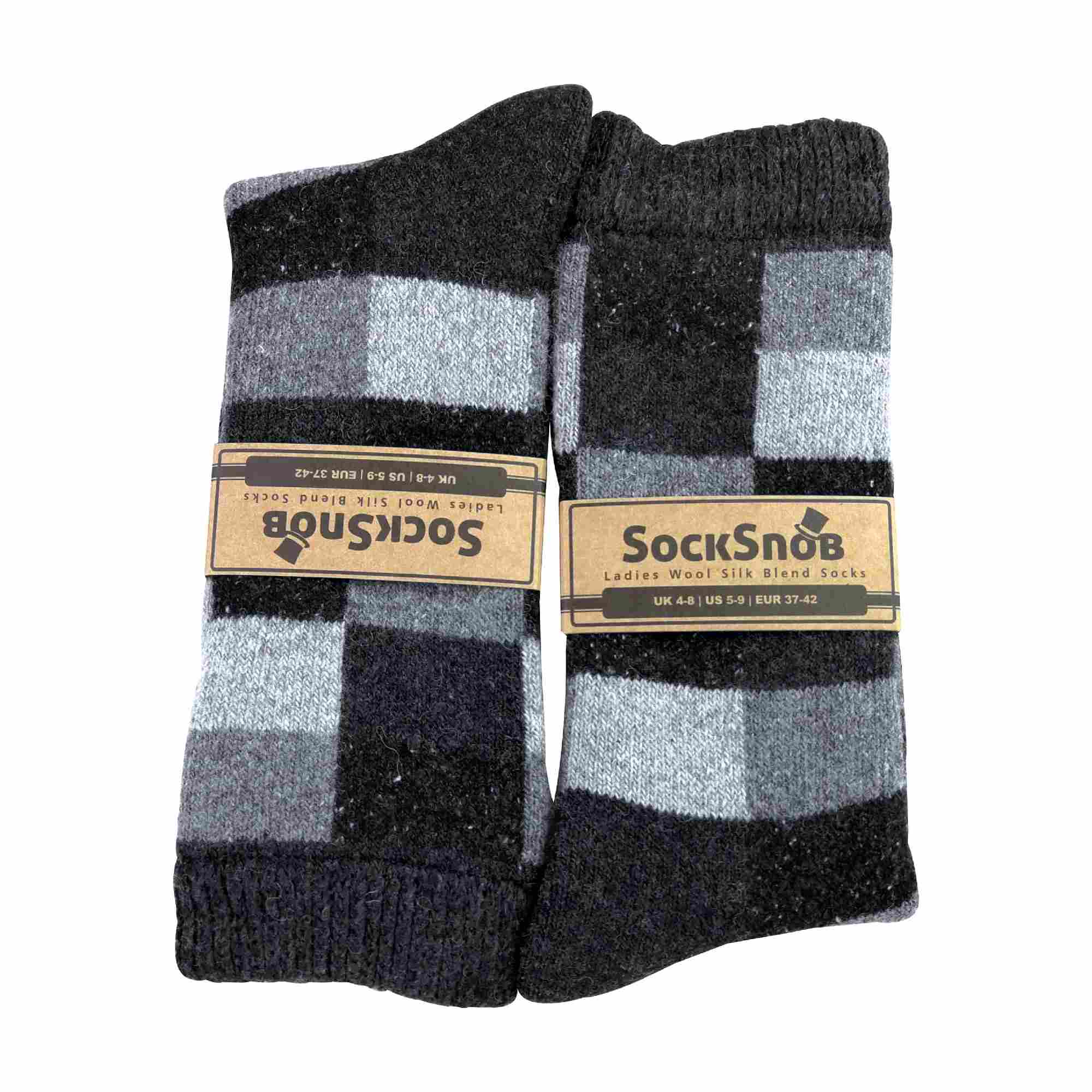 Grey 1 Pack Ladies Checkered Patterned Wool Blend Socks, Image 5 of 5