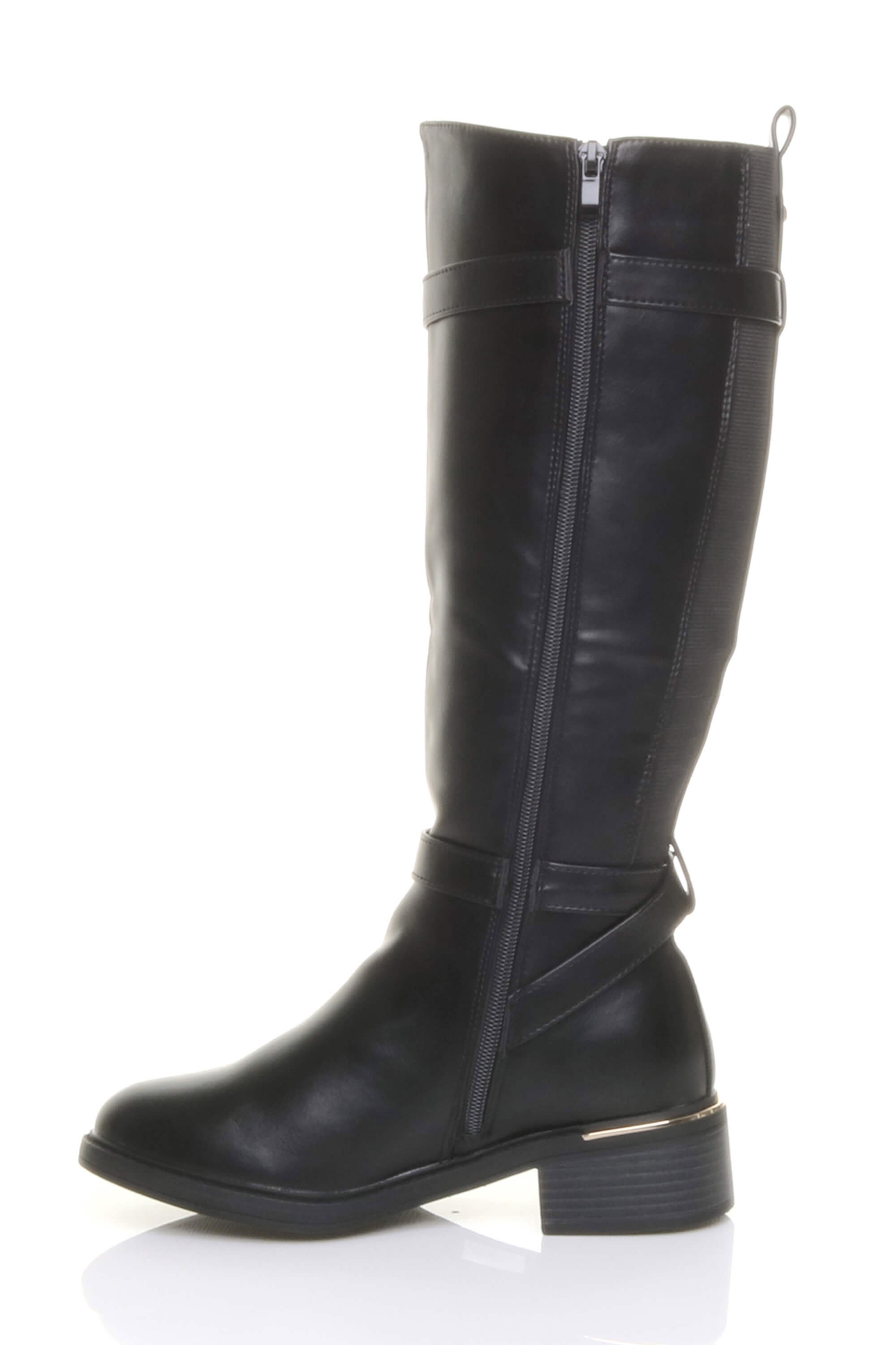 Black AJVANI Black Stretchy Elastic Zip Calf Biker Knee Boots, Image 3 of 5