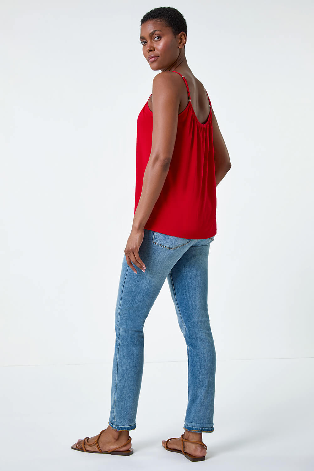 Red Gathered V-Neck Stretch Vest Top, Image 4 of 5