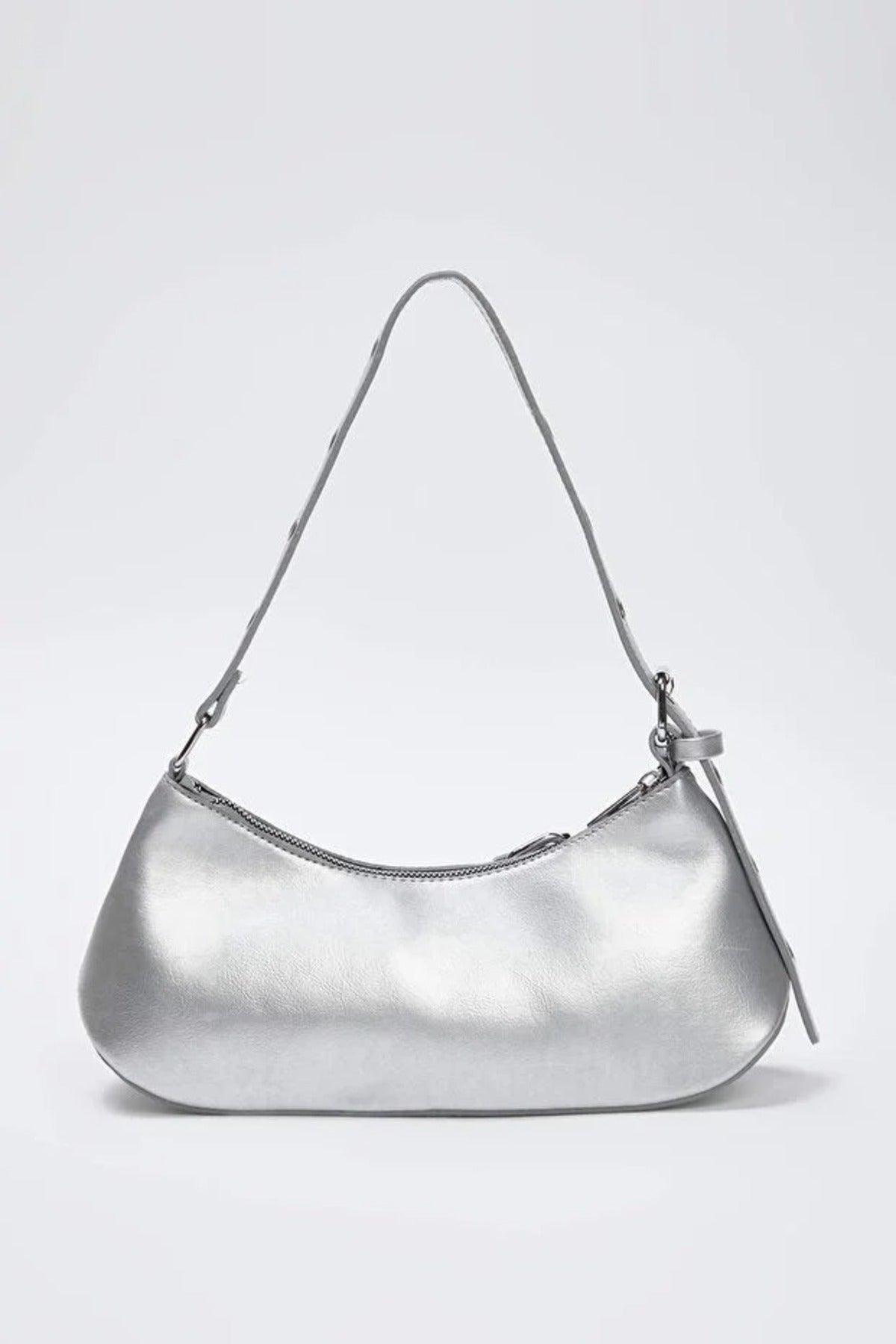 Silver Baguette Shoulder Bag With Belt-Buckle Hardware, Image 3 of 3