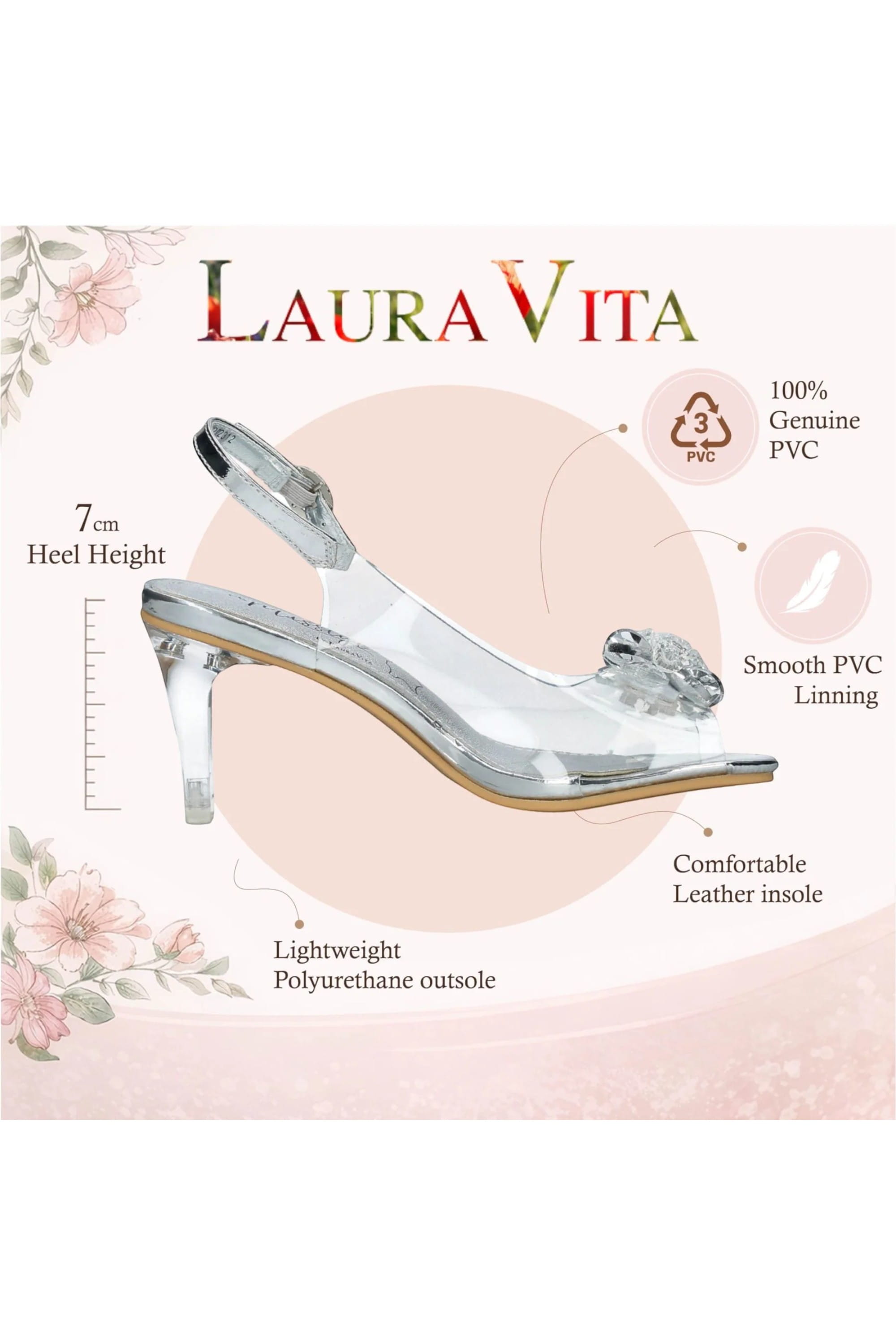Silver Women’s Crystal Heel Sandals - Mira 01, Image 3 of 7