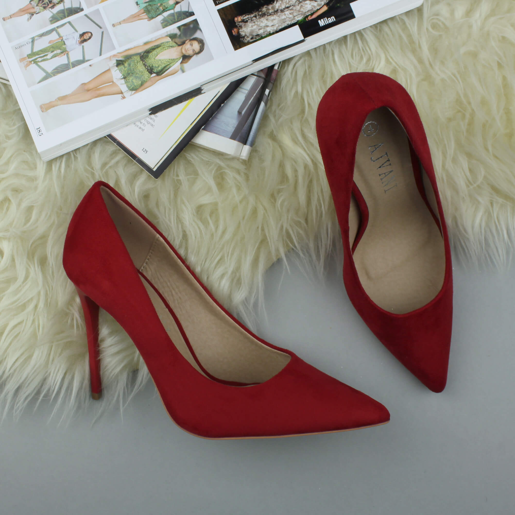 Red AJVANI Red High Stiletto Heel Pointed Toe Court Shoes, Image 4 of 6