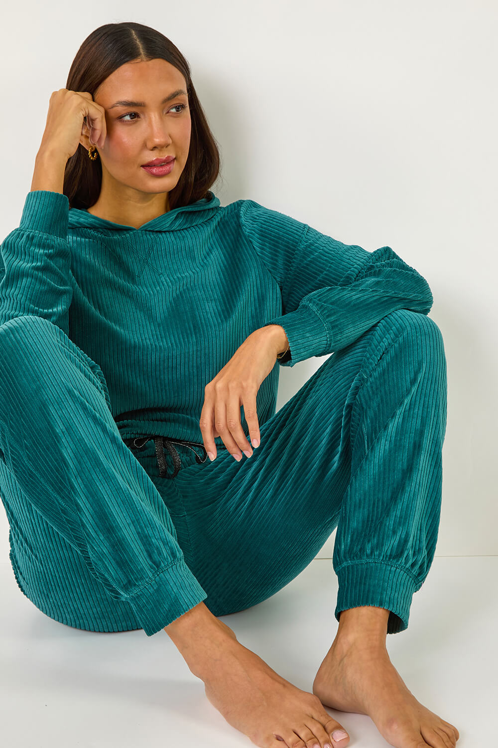 Teal Velour Hoodie Lounge Set | Roman UK