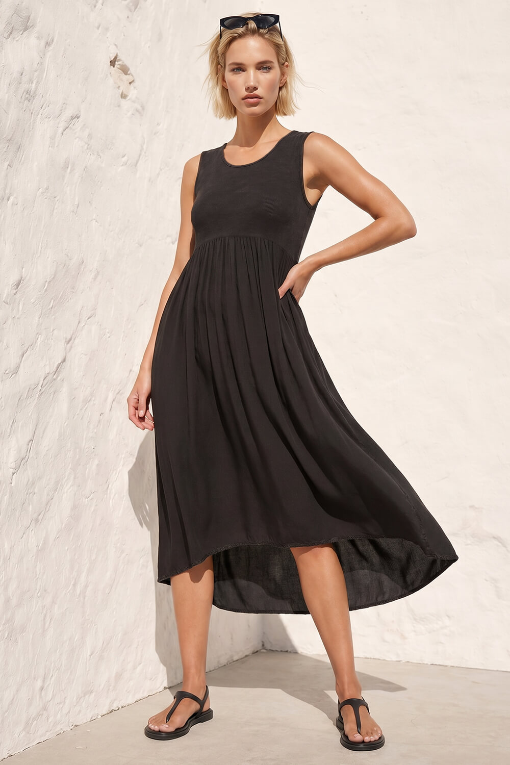 Black Ribbed Stretch Midi Dress, Image 3 of 4