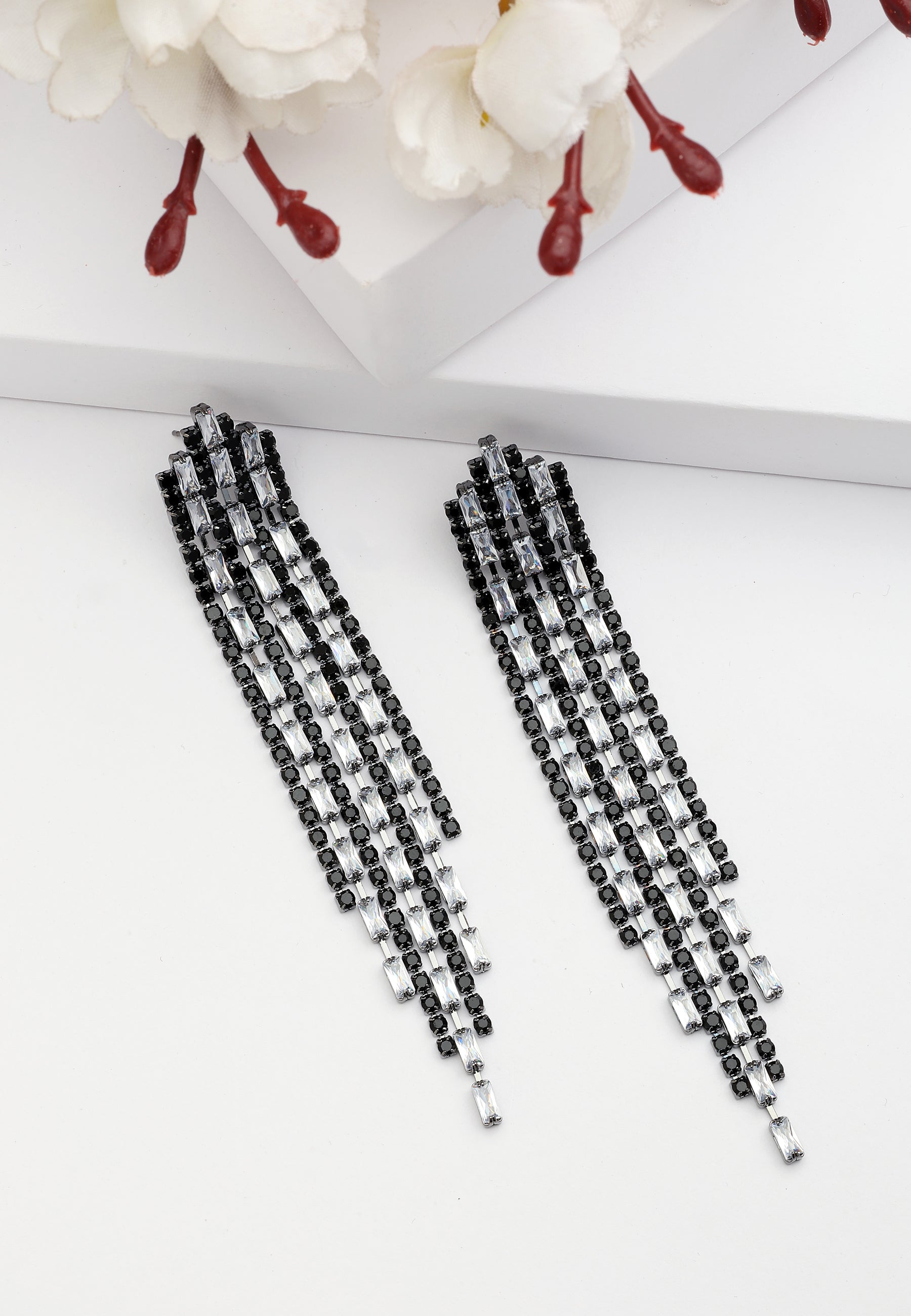 Black Diva Fringed Dangle Earrings, Image 2 of 5