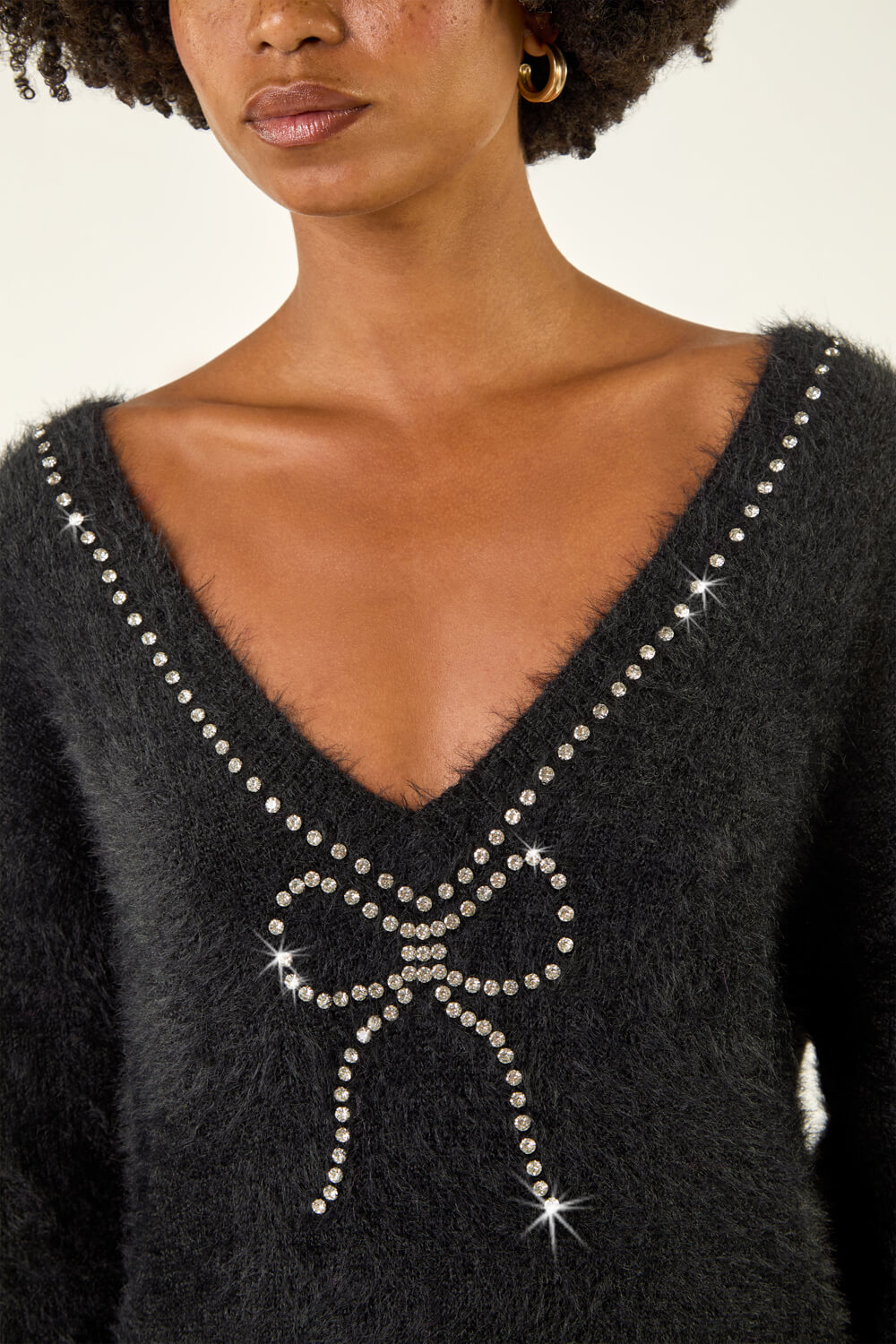 Black Fluffy Sparkly Bow Knit Jumper , Image 6 of 5