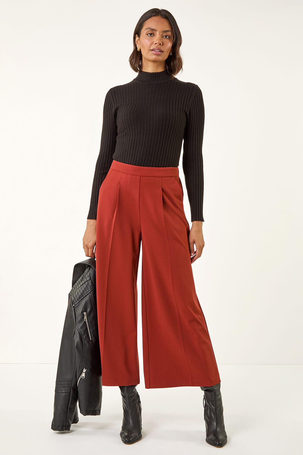 Rust Wide Leg Premium Stretch Culottes, Image 3 of 5