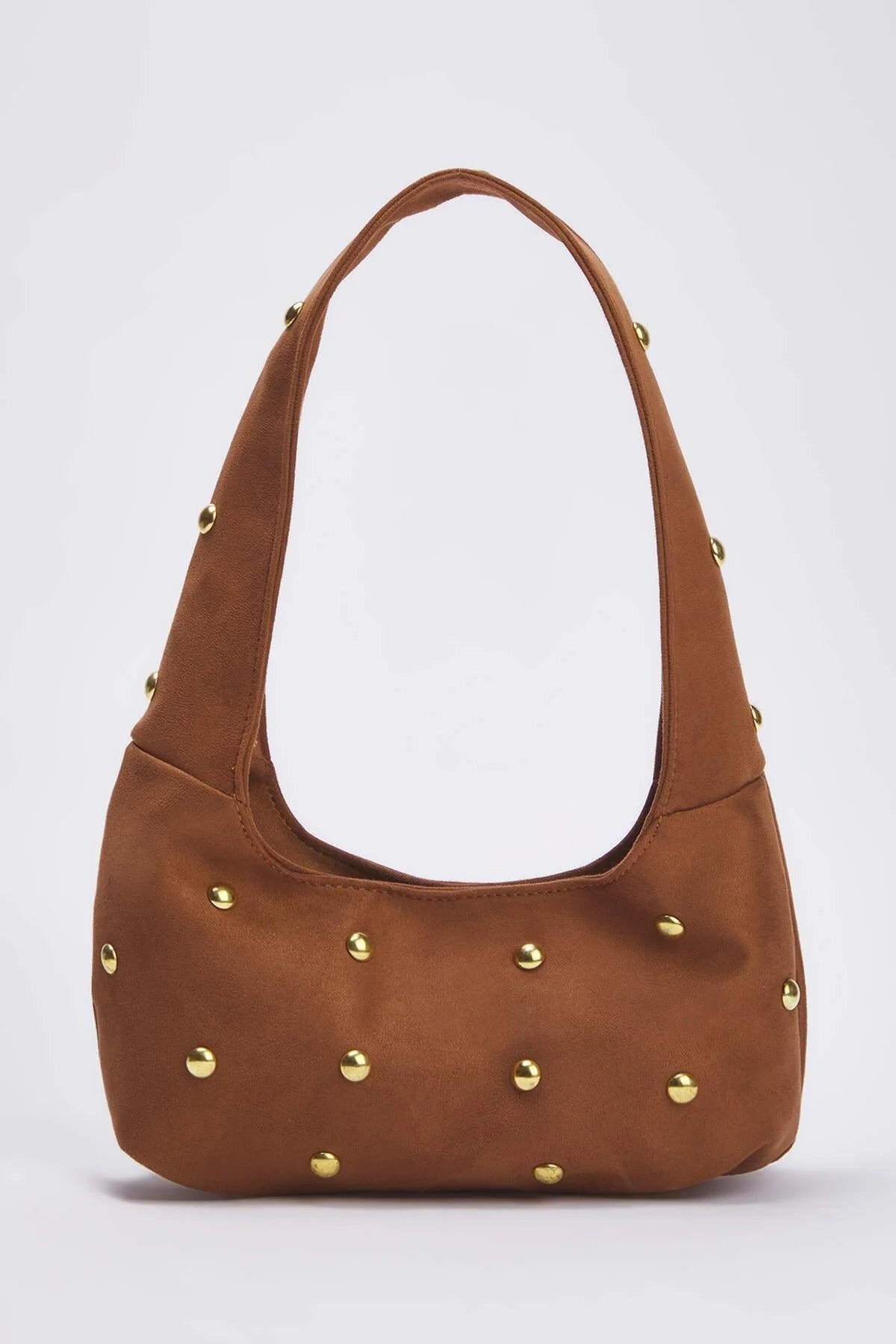 Brown WOVCOR Brown Studded Suede Hobo Shoulder Bag, Image 1 of 3