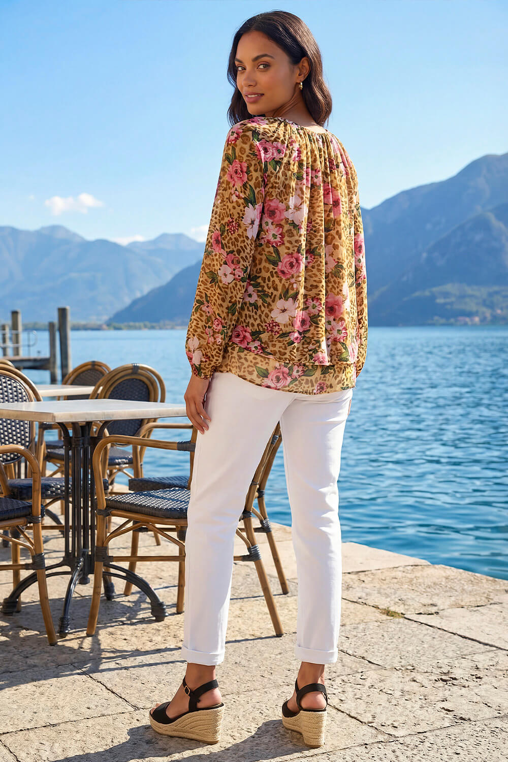 Brown Animal Floral Print Tunic Top, Image 4 of 4