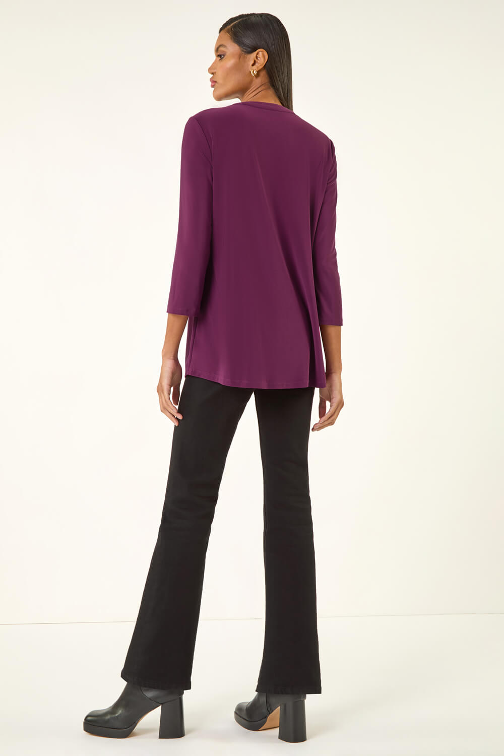 Plum Pintuck Jersey Stretch Top, Image 4 of 5