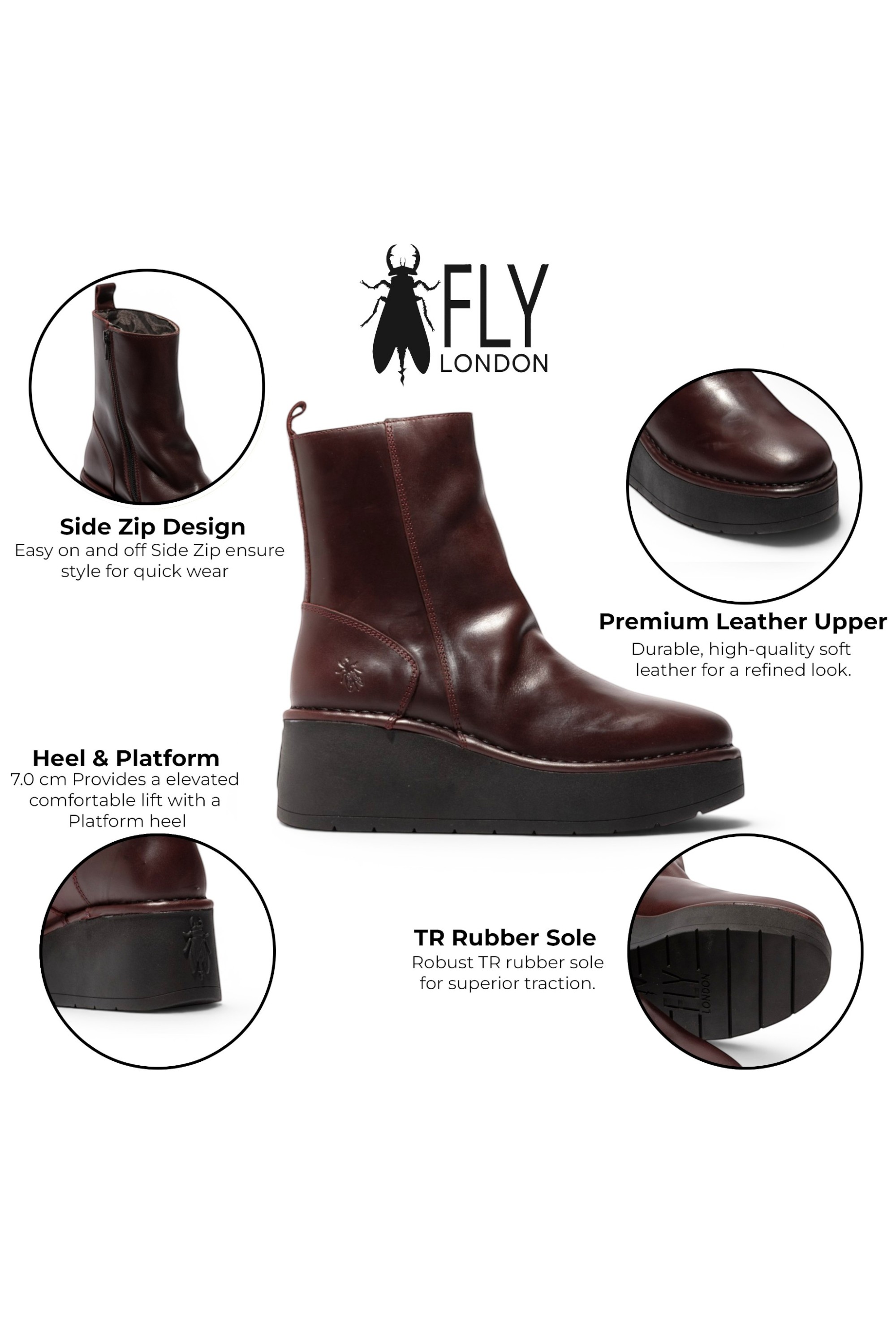 Wine Womens Leather Ankle Boots-HEIJ271, Image 3 of 5