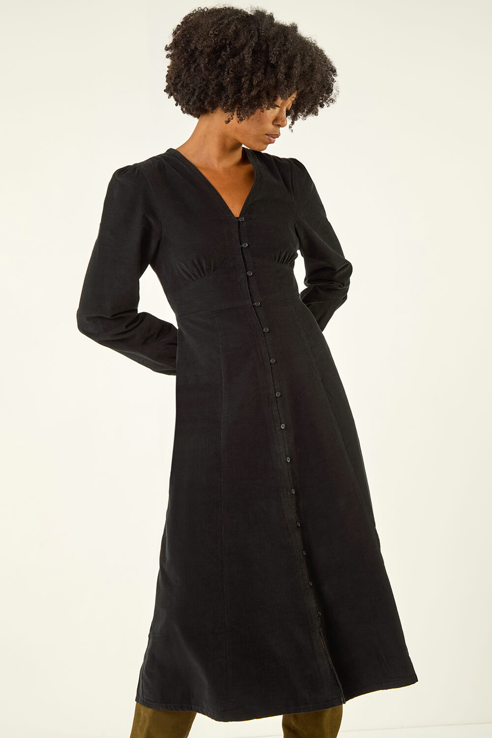 Black Corduroy Button Down Midi Dress, Image 5 of 5